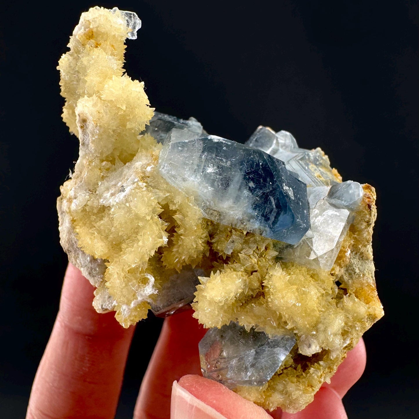 Celestite on Calcite | raw blue celestine crystal cluster, natural mineral specimen