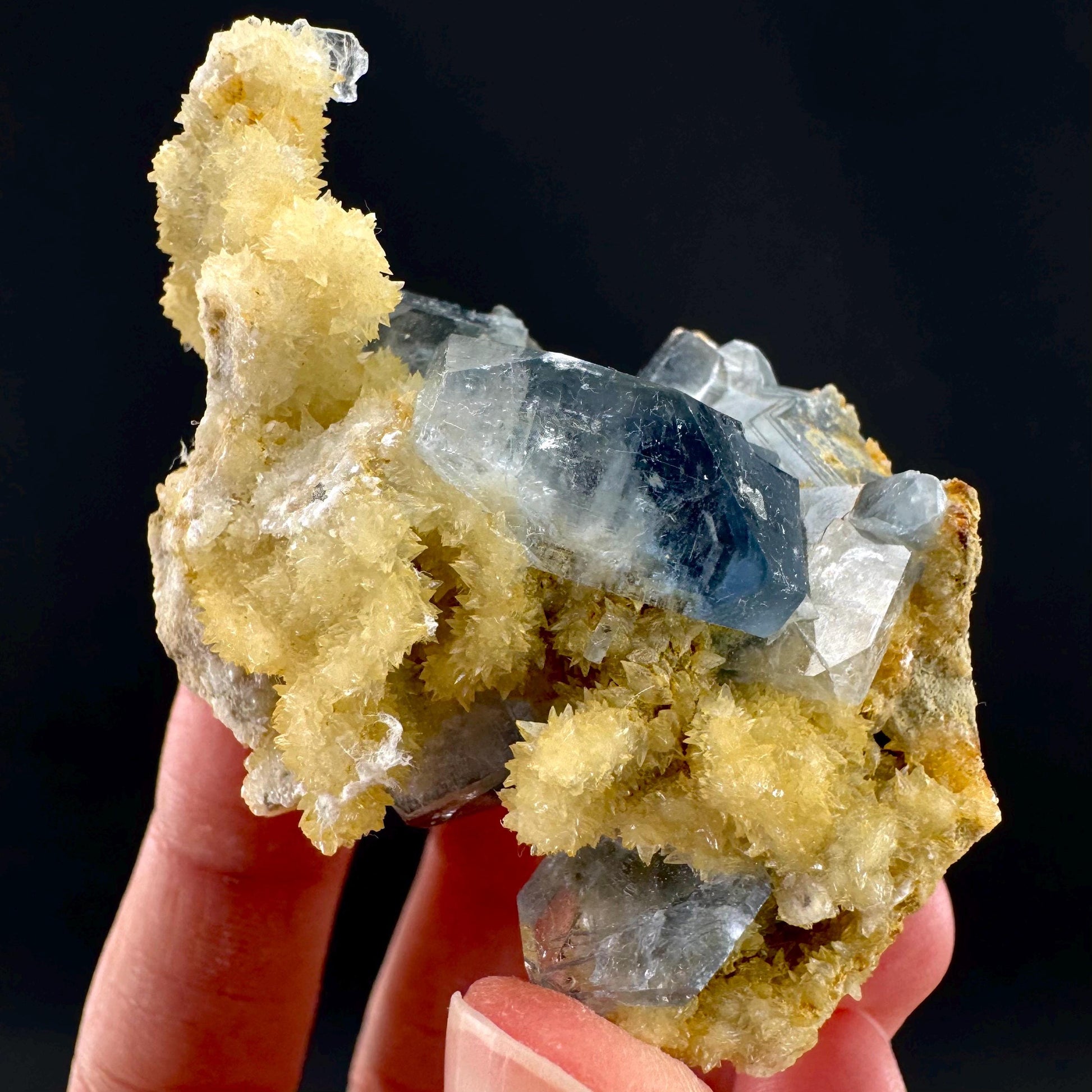Celestite on Calcite | raw blue celestine crystal cluster, natural mineral specimen