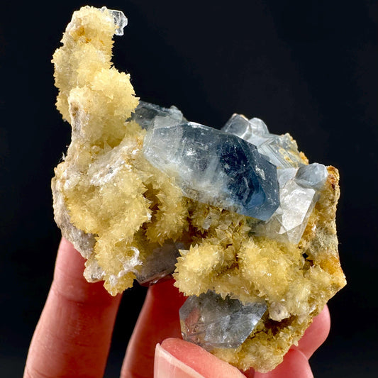 Celestite on Calcite | raw blue celestine crystal cluster, natural mineral specimen