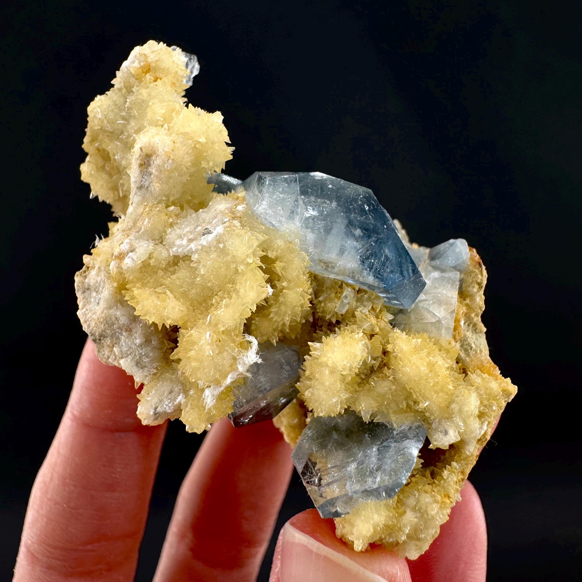 Celestite on Calcite | raw blue celestine crystal cluster, natural mineral specimen