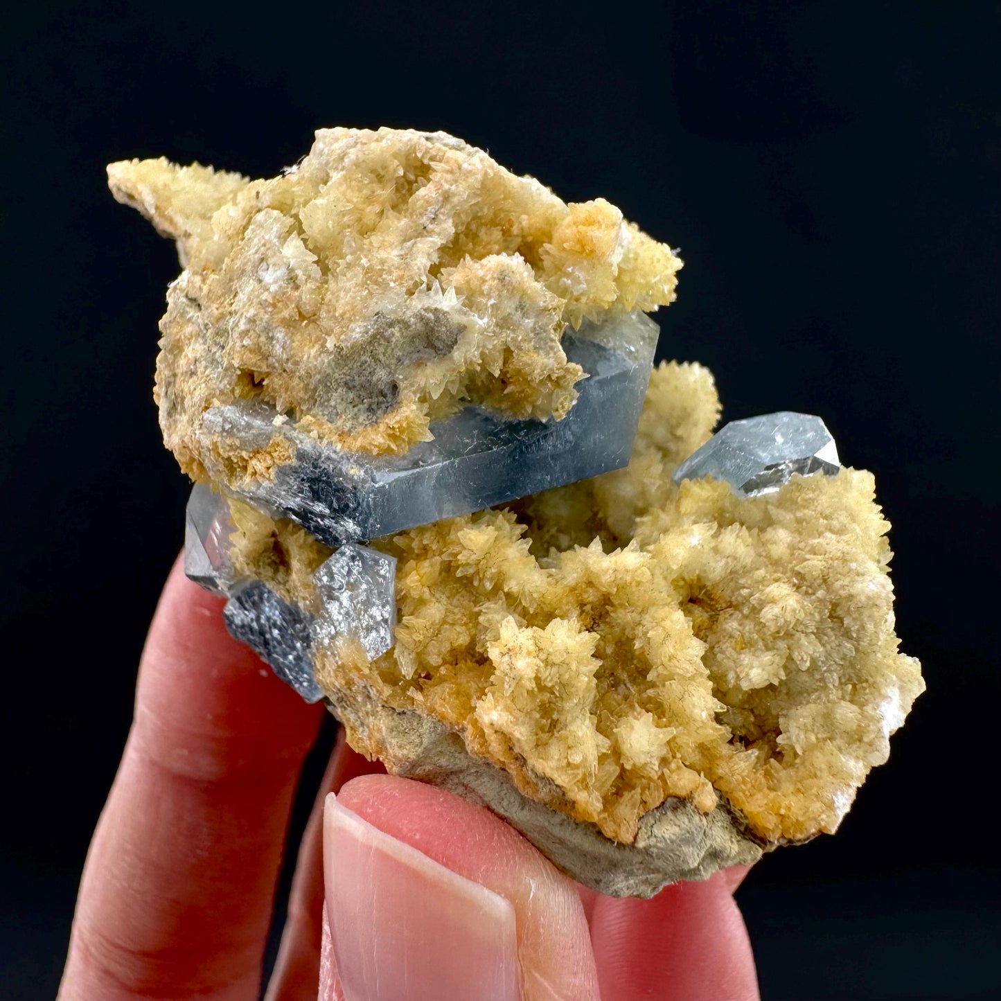 Celestite on Calcite | raw blue celestine crystal cluster, natural mineral specimen