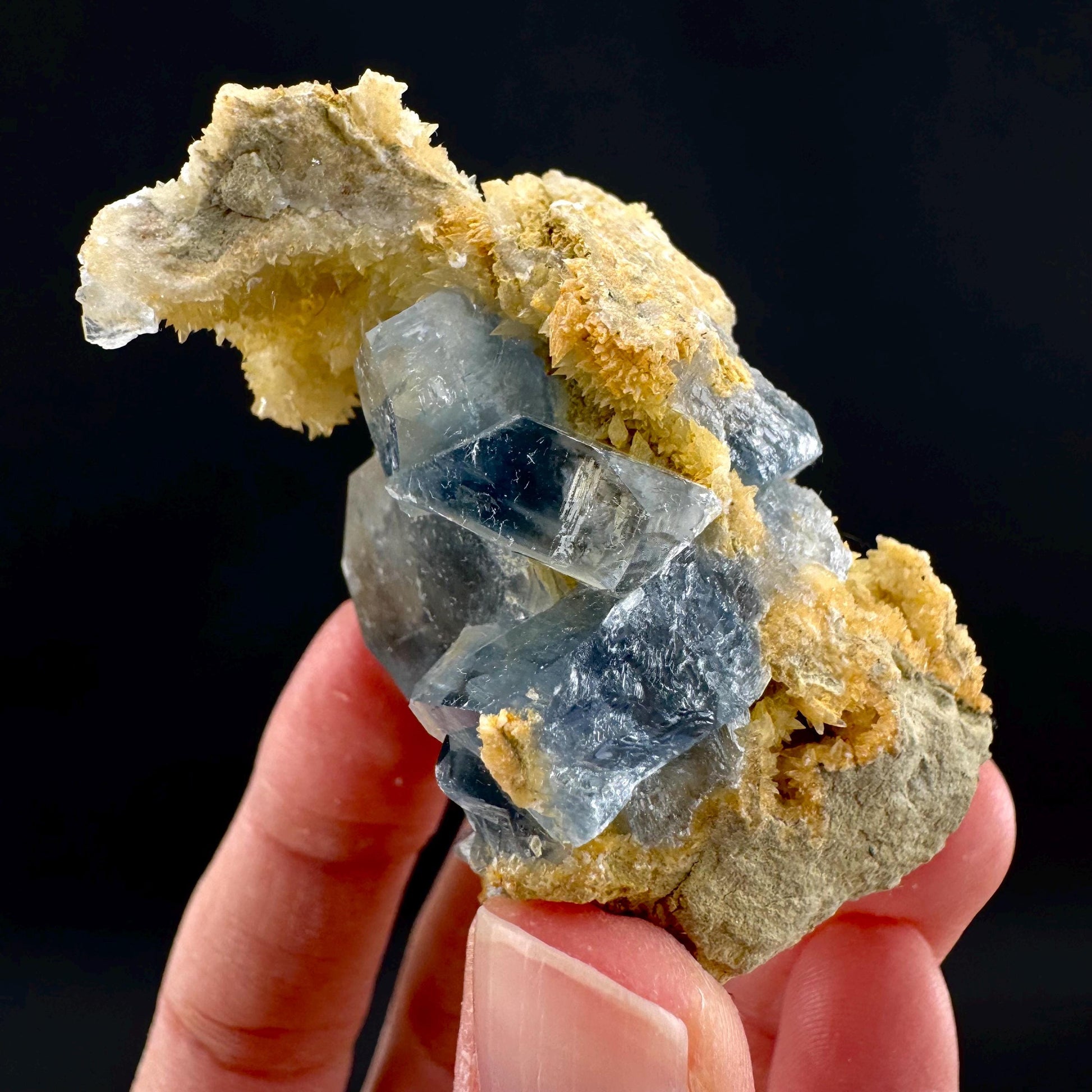 Celestite on Calcite | raw blue celestine crystal cluster, natural mineral specimen