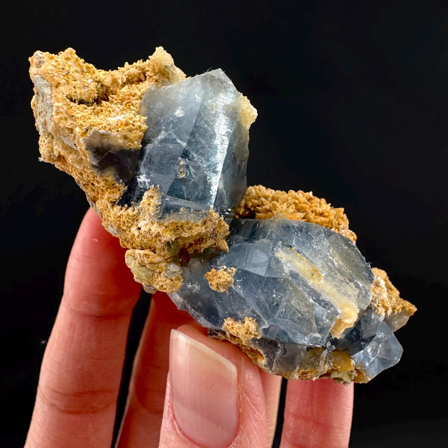 Celestite on Calcite | raw blue celestine crystal cluster, natural mineral specimen