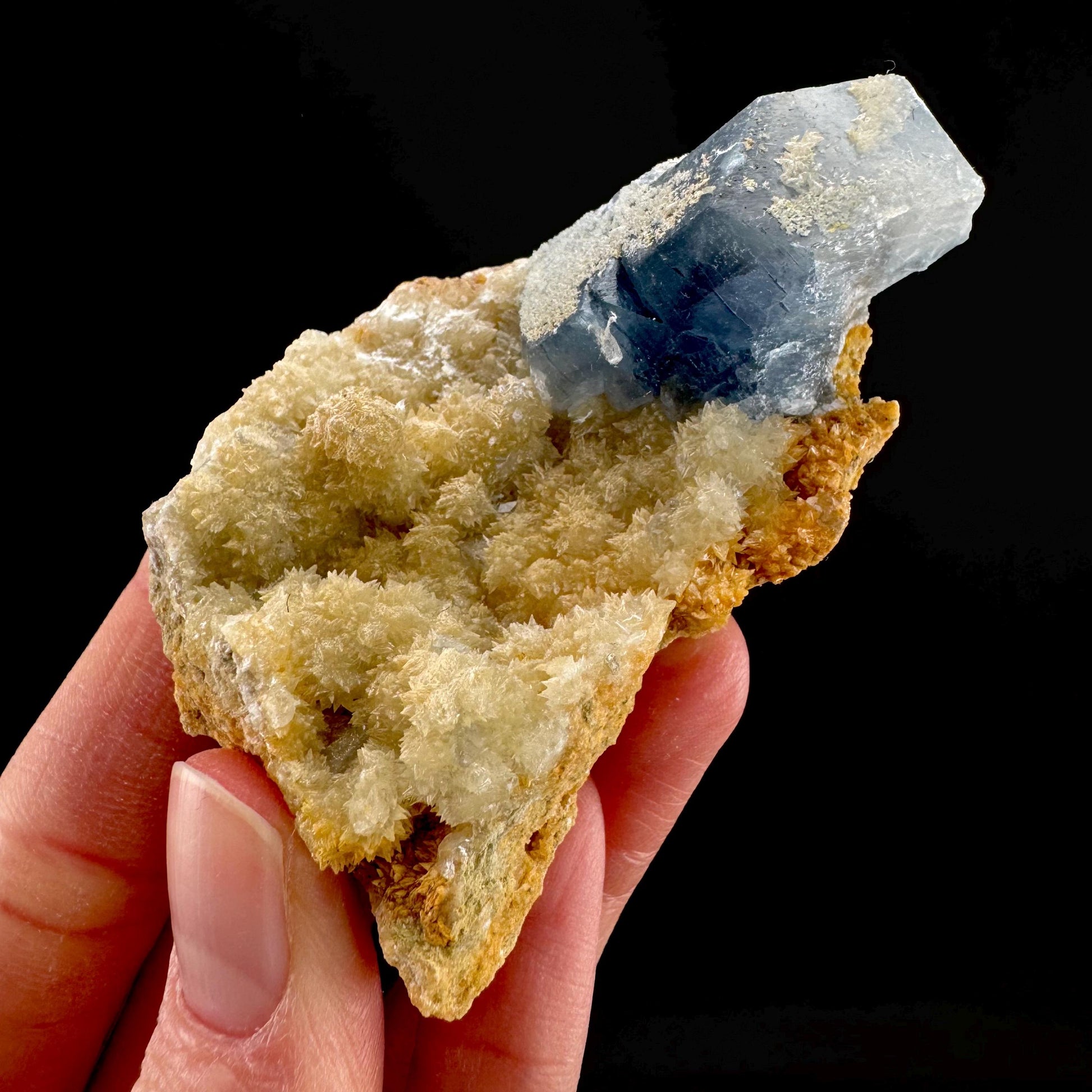 Celestite on Calcite | raw blue celestine crystal cluster, natural mineral specimen