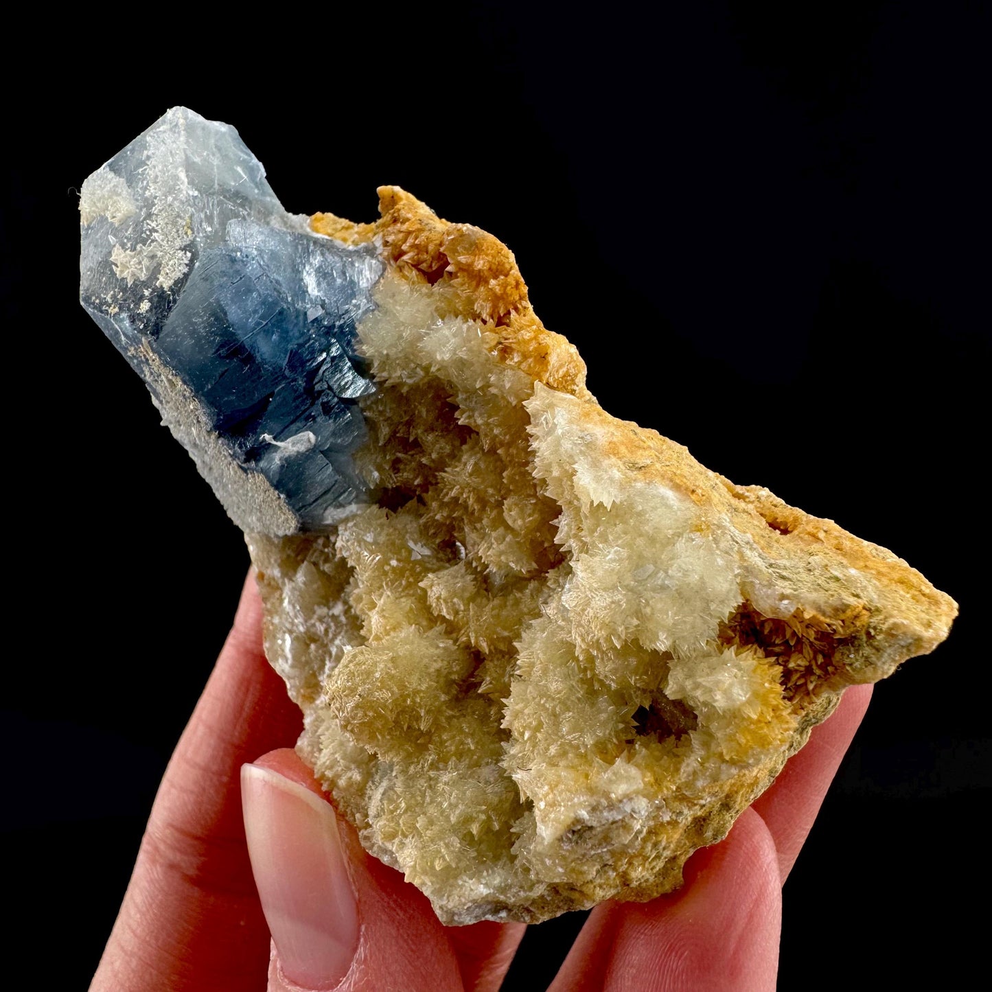 Celestite on Calcite | raw blue celestine crystal cluster, natural mineral specimen