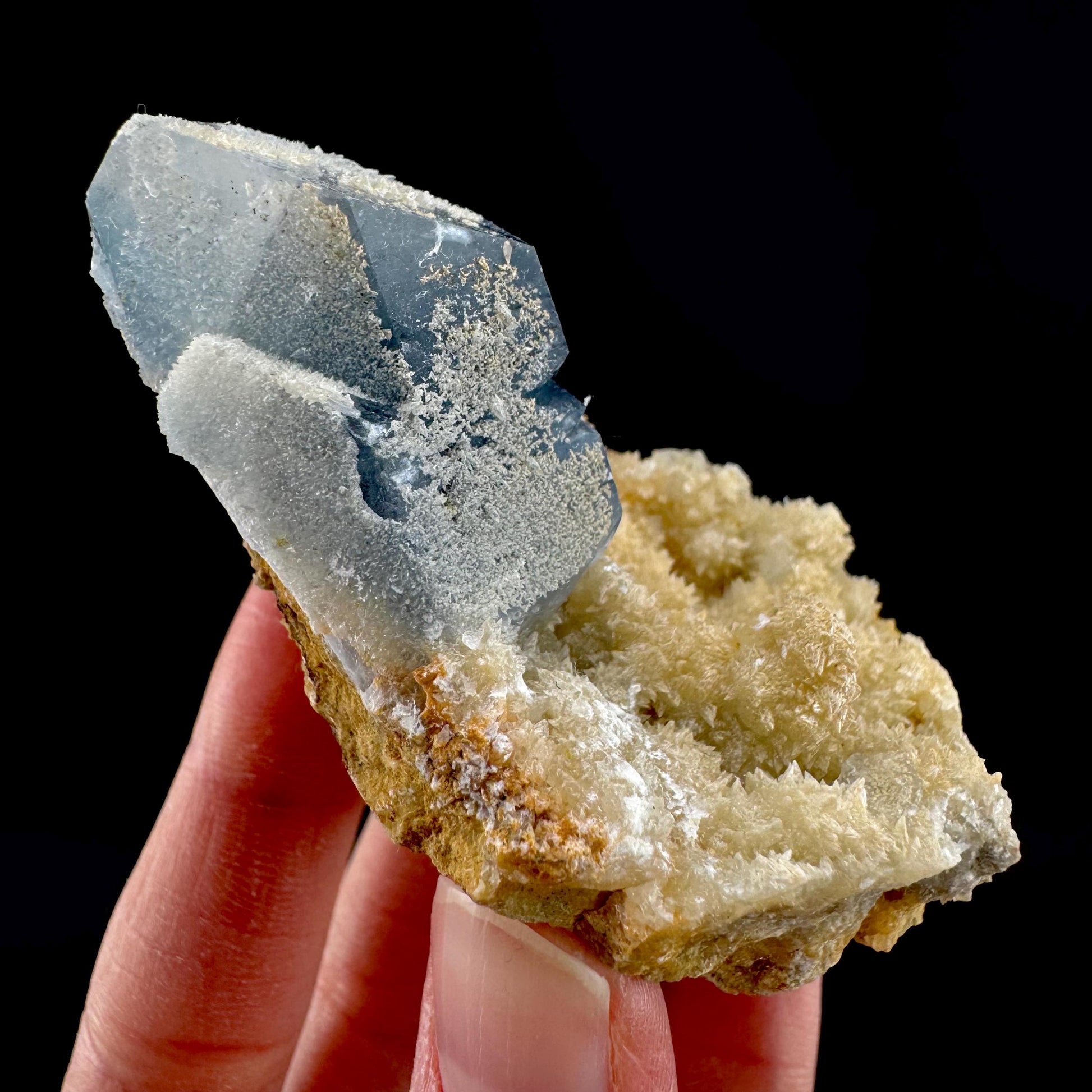 Celestite on Calcite | raw blue celestine crystal cluster, natural mineral specimen
