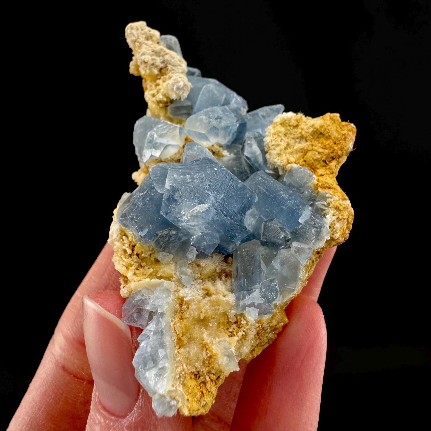 Celestite on Calcite | raw blue celestine crystal cluster, natural mineral specimen