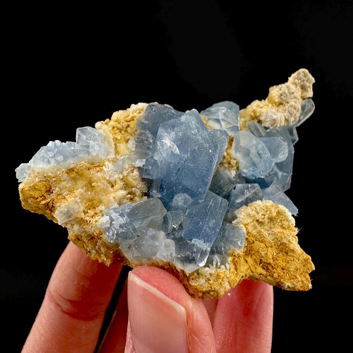 Celestite on Calcite | raw blue celestine crystal cluster, natural mineral specimen