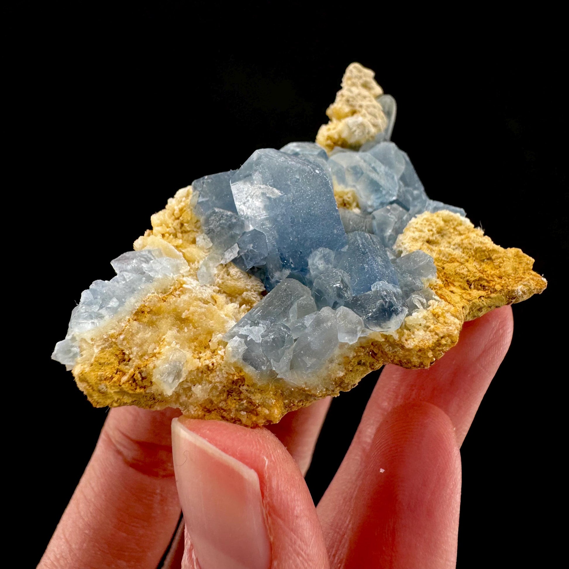Celestite on Calcite | raw blue celestine crystal cluster, natural mineral specimen