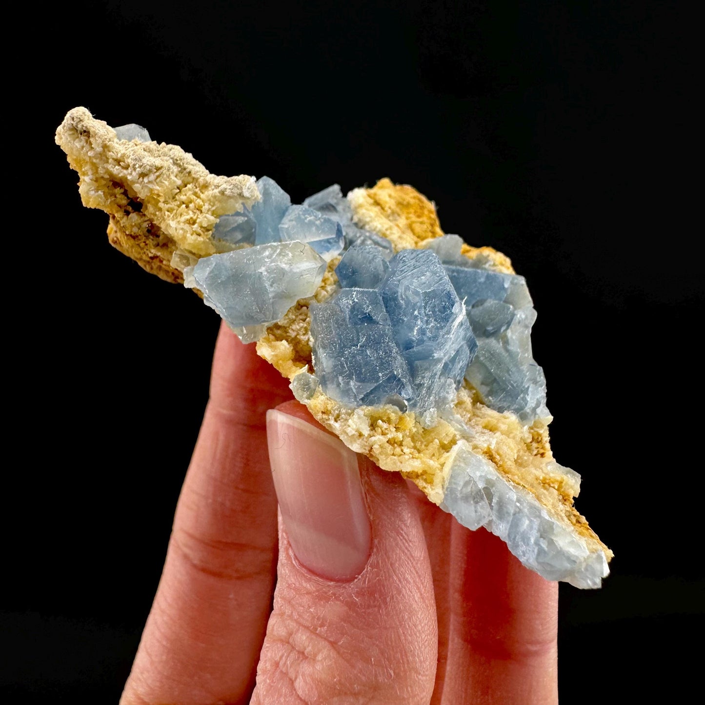 Celestite on Calcite | raw blue celestine crystal cluster, natural mineral specimen