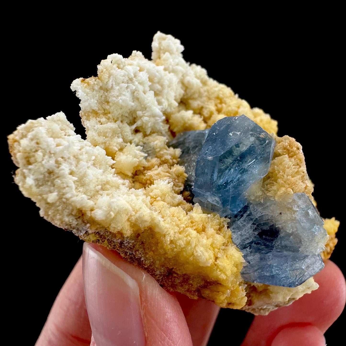 Celestite on Calcite | raw blue celestine crystal cluster, natural mineral specimen