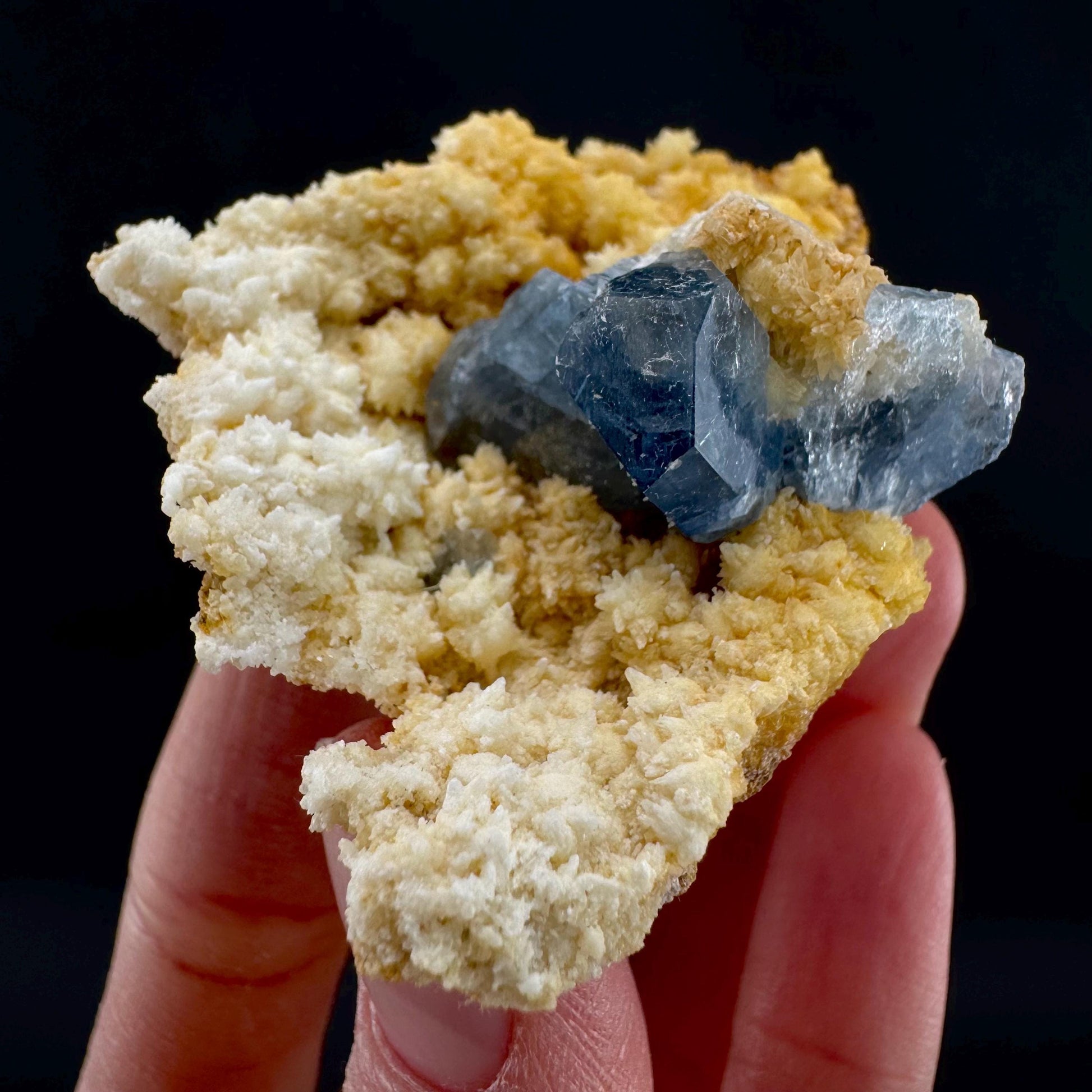 Celestite on Calcite | raw blue celestine crystal cluster, natural mineral specimen
