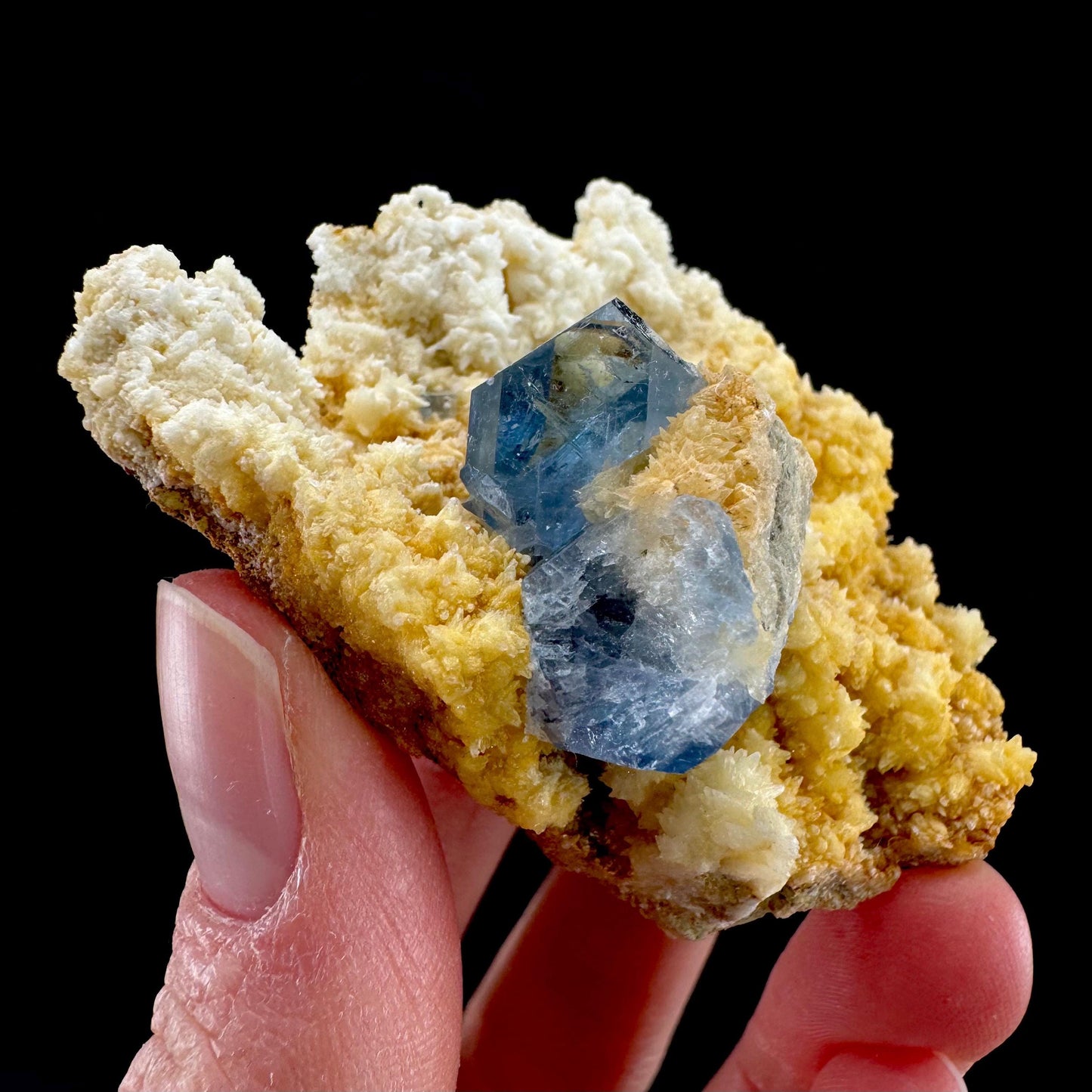 Celestite on Calcite | raw blue celestine crystal cluster, natural mineral specimen