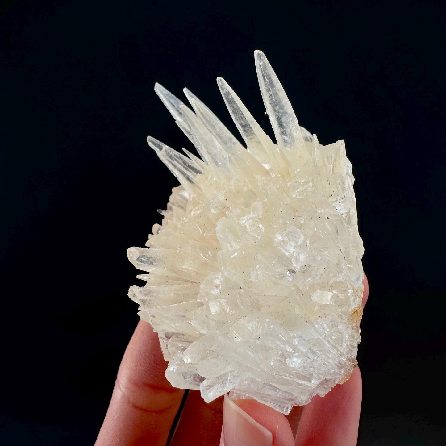 Hedgehog Calcite | clear Scalenohedral crystal cluster, raw natural mineral specimen
