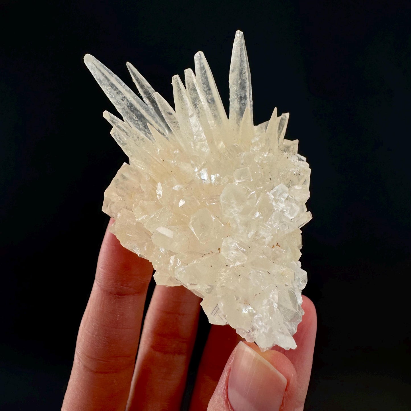 Hedgehog Calcite | clear Scalenohedral crystal cluster, raw natural mineral specimen