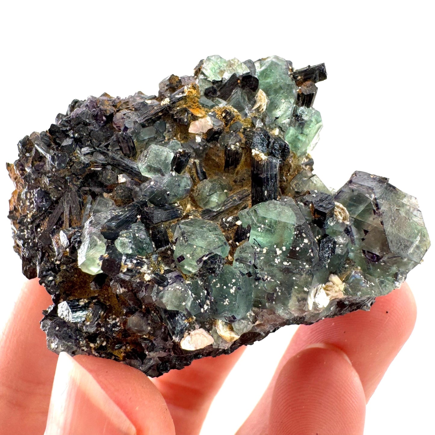 Fluorite w/ Schorl, & Muscovite | “Lollipop Pocket”, green crystal cluster, Erongo mineral specimen