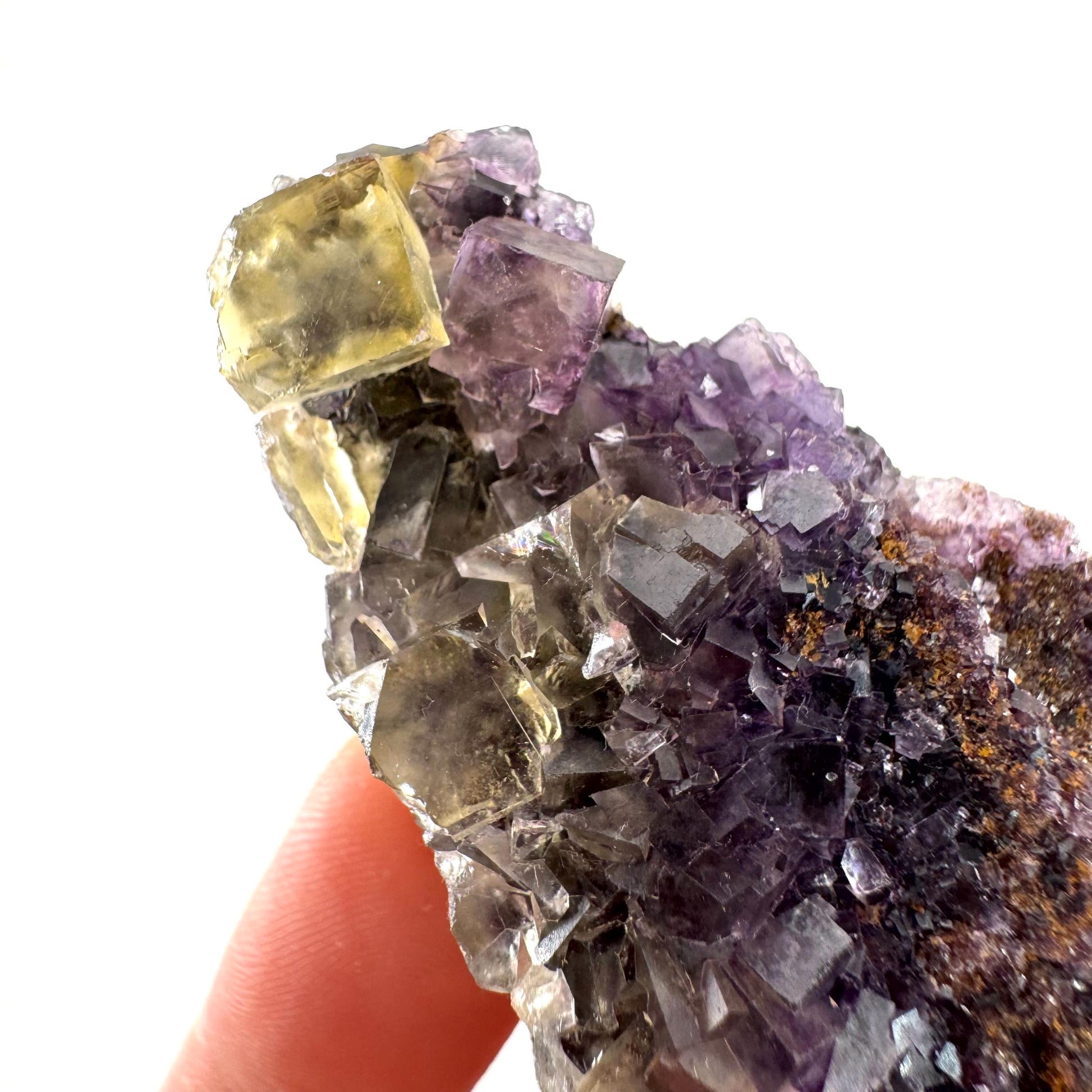 Okorusu Fluorite | “Honey Pocket” yellow & purple crystal cluster, mineral specimen from Namibia