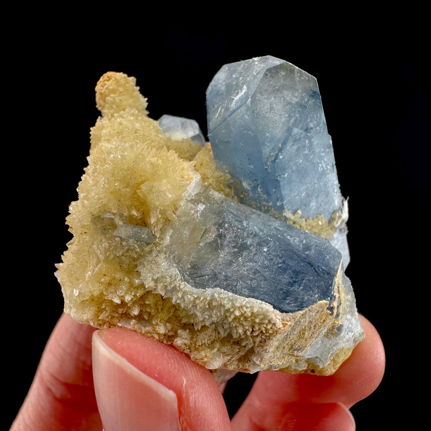 Celestite on Calcite | raw blue celestine crystal cluster, natural mineral specimen