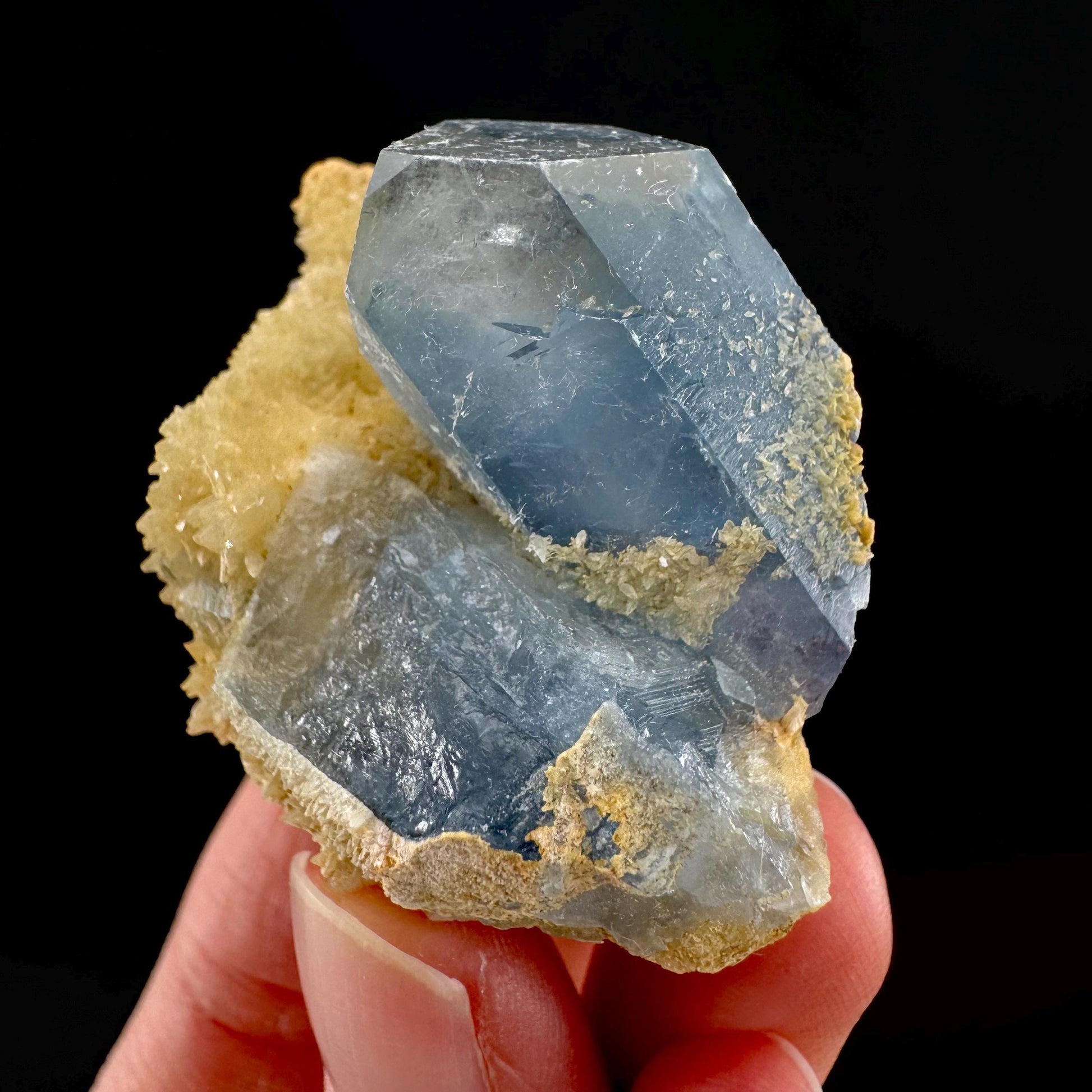 Celestite on Calcite | raw blue celestine crystal cluster, natural mineral specimen