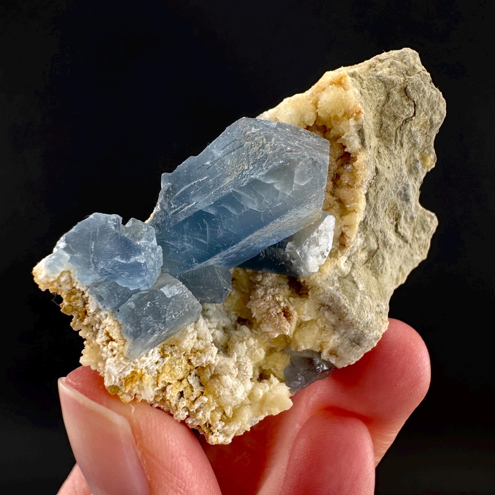 Celestite on Calcite | raw blue celestine crystal cluster, natural mineral specimen