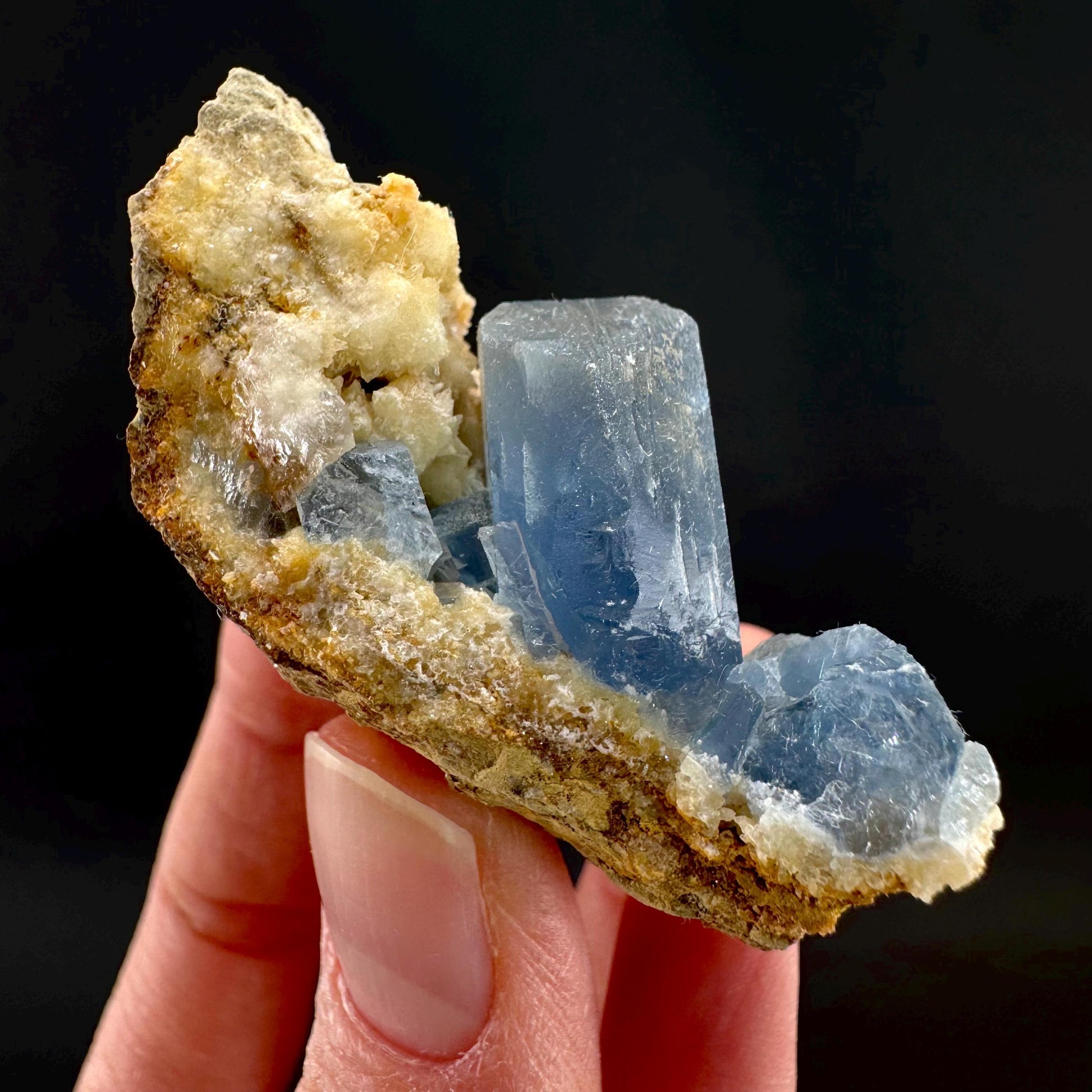 Celestite on Calcite | raw blue celestine crystal cluster, natural mineral specimen