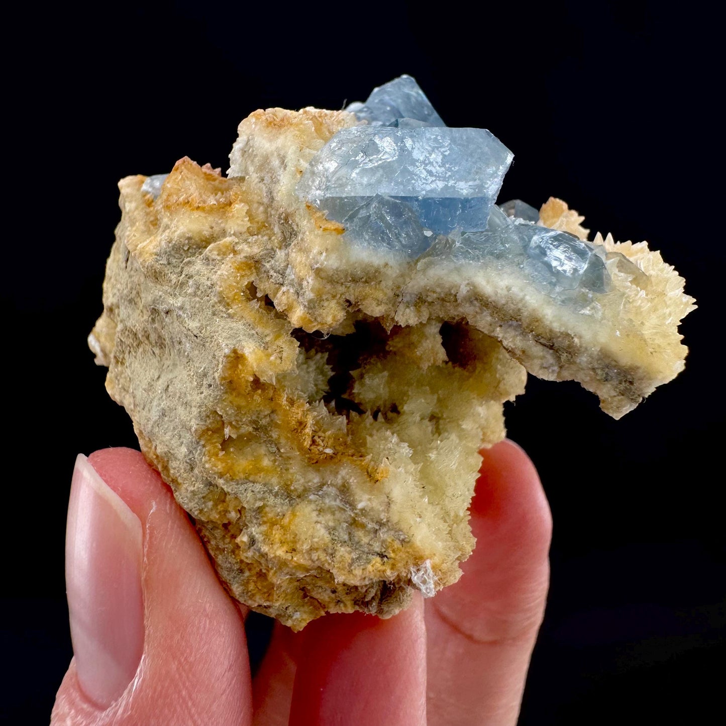 Celestite on Calcite | raw blue celestine crystal cluster, natural mineral specimen