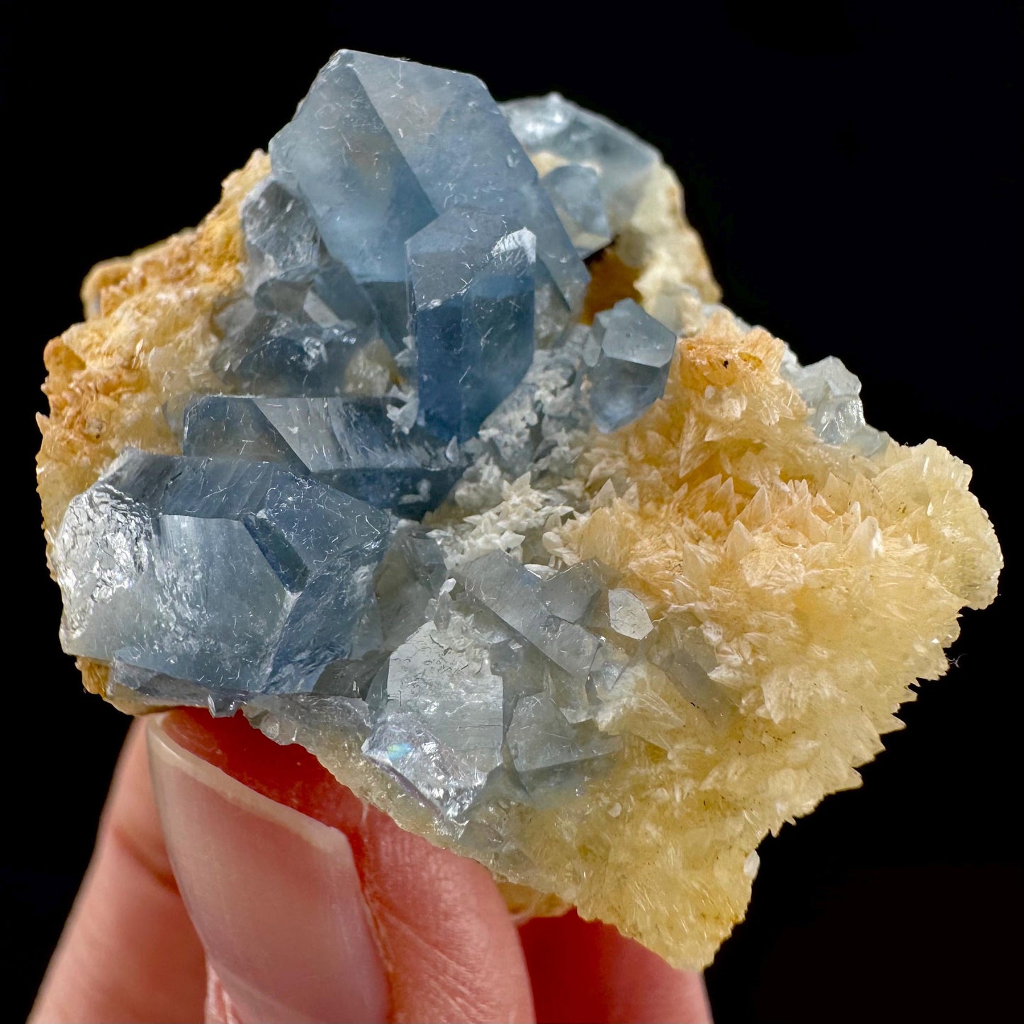 Celestite on Calcite | raw blue celestine crystal cluster, natural mineral specimen