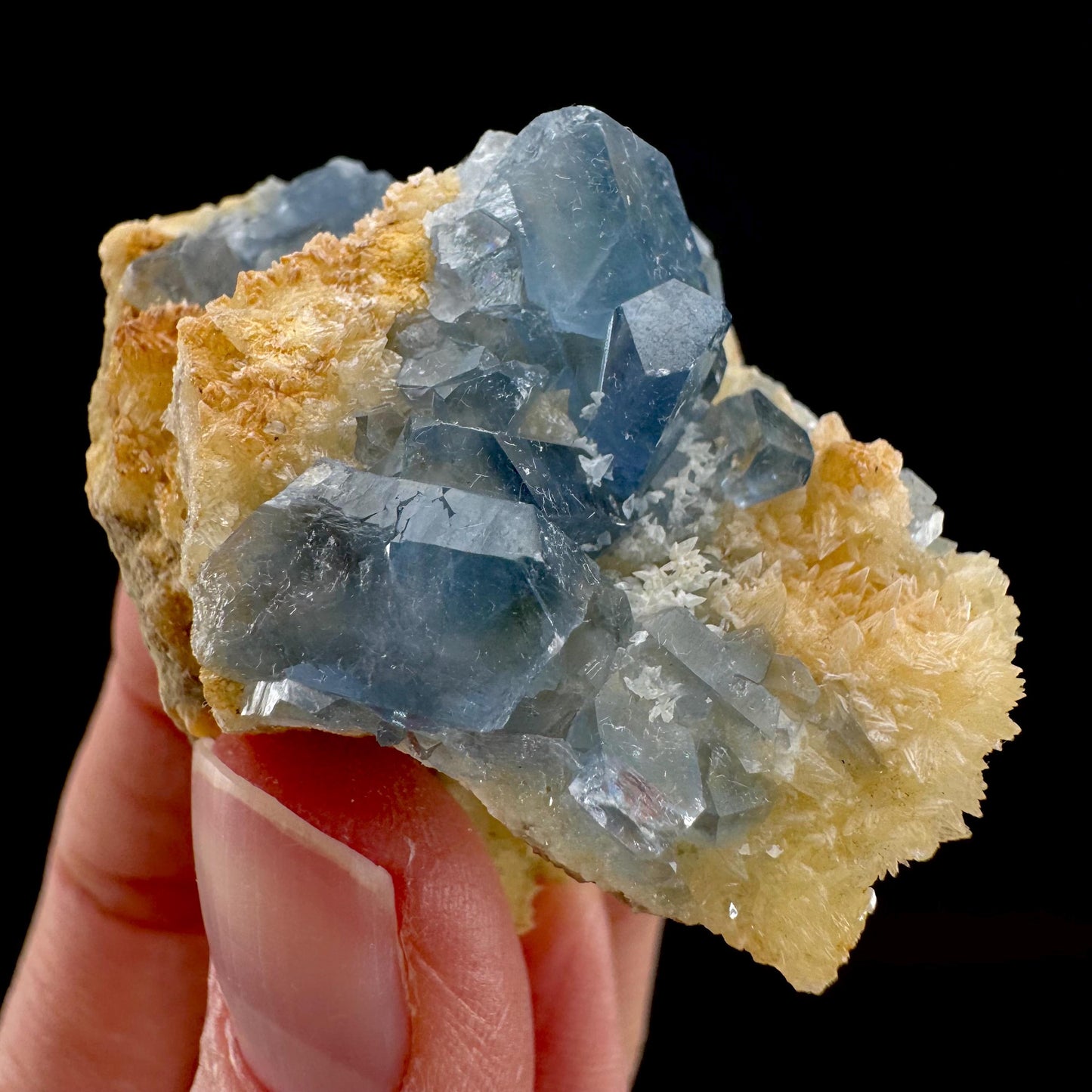 Celestite on Calcite | raw blue celestine crystal cluster, natural mineral specimen