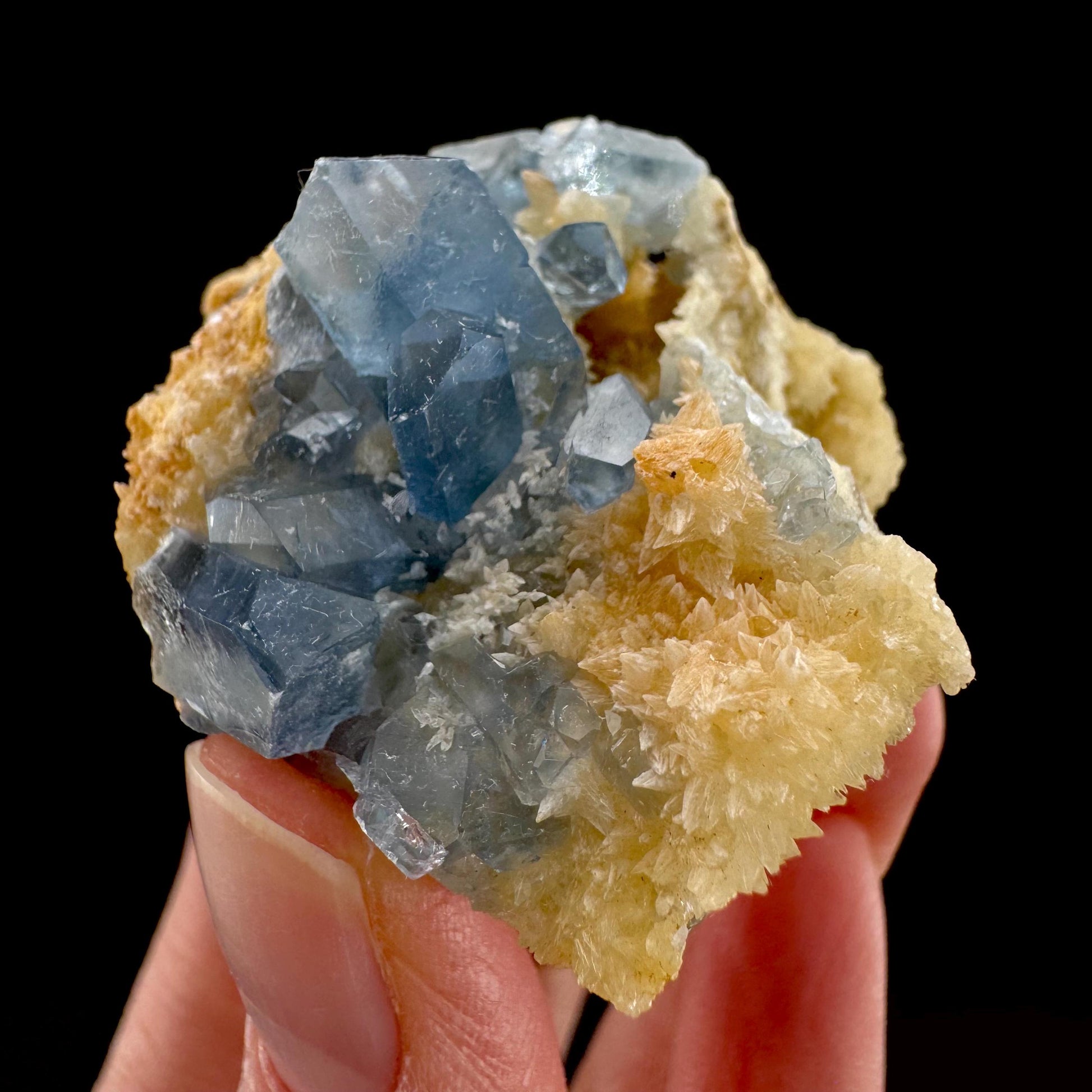 Celestite on Calcite | raw blue celestine crystal cluster, natural mineral specimen