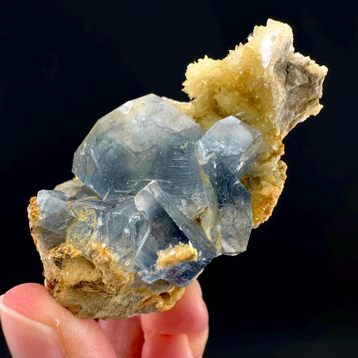 Celestite on Calcite | raw blue celestine crystal cluster, natural mineral specimen