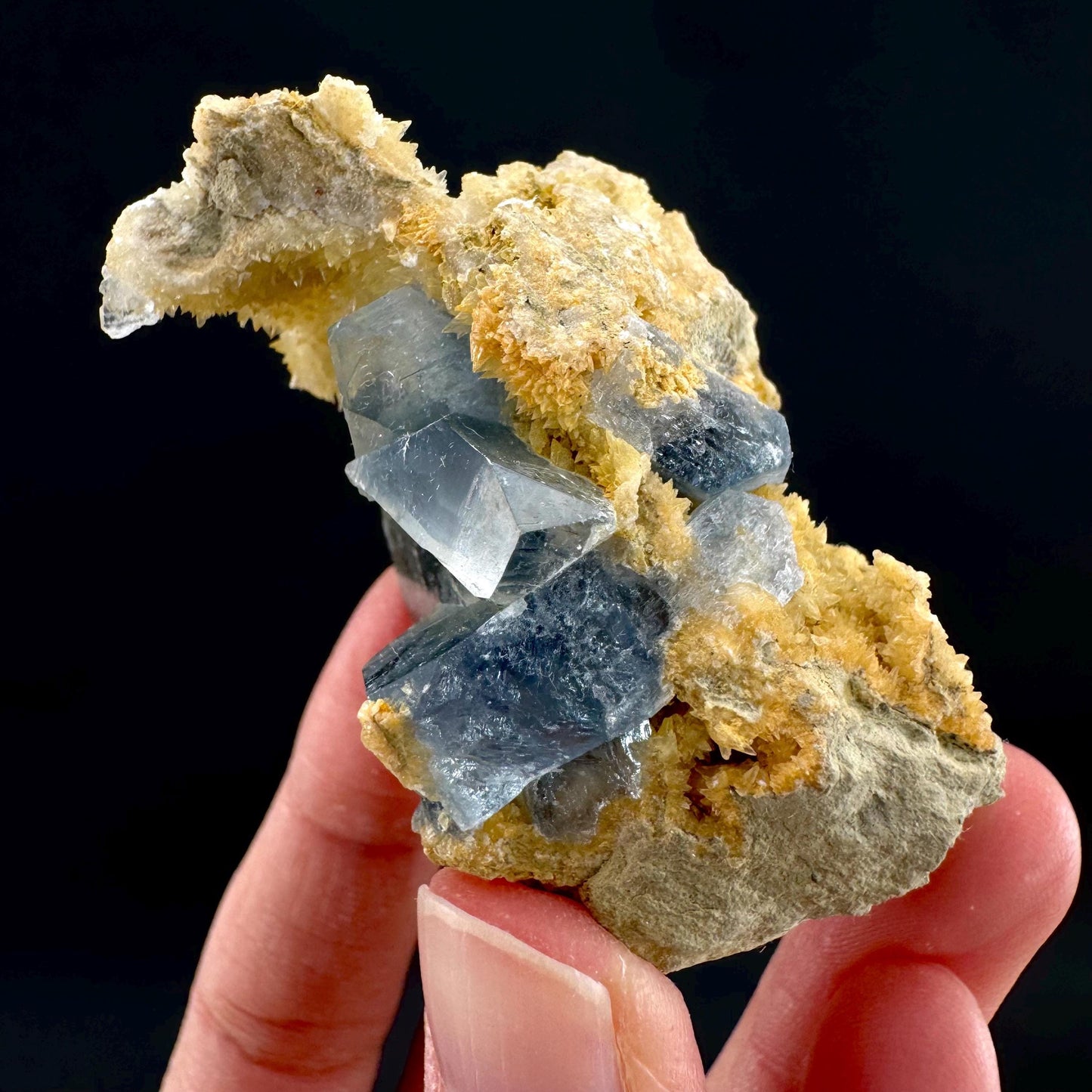 Celestite on Calcite | raw blue celestine crystal cluster, natural mineral specimen