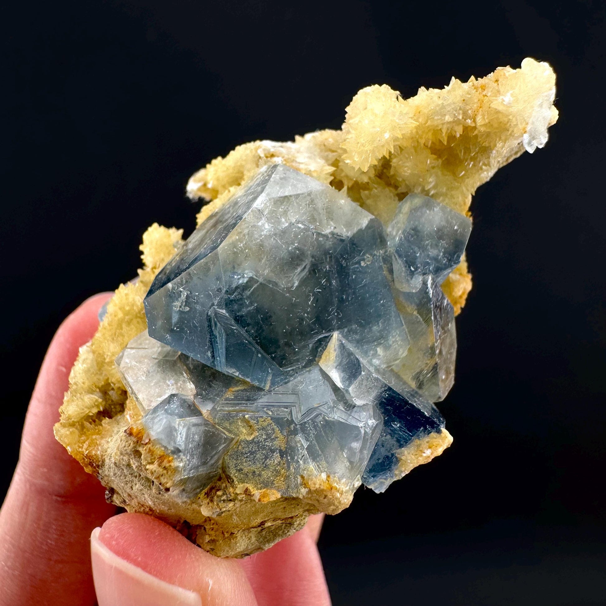 Celestite on Calcite | raw blue celestine crystal cluster, natural mineral specimen