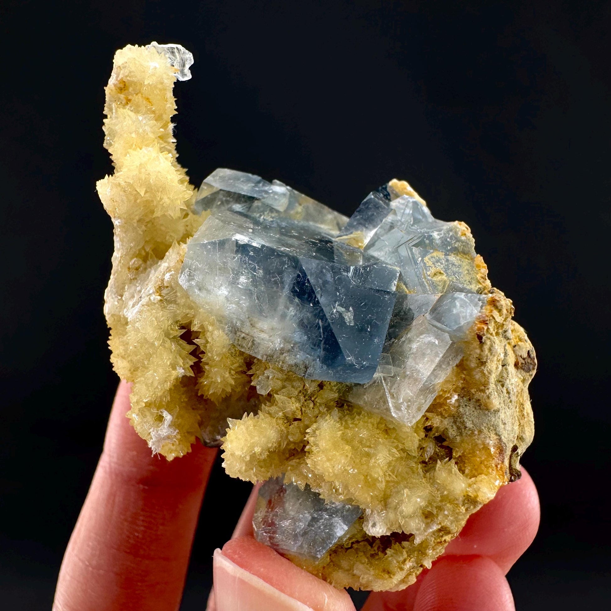Celestite on Calcite | raw blue celestine crystal cluster, natural mineral specimen