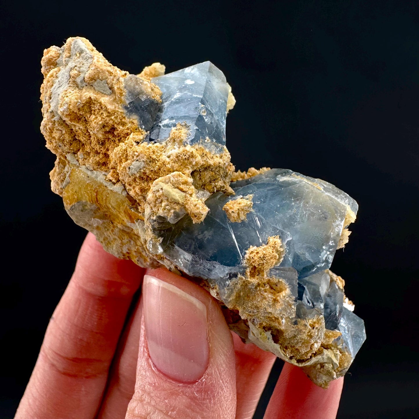 Celestite on Calcite | raw blue celestine crystal cluster, natural mineral specimen