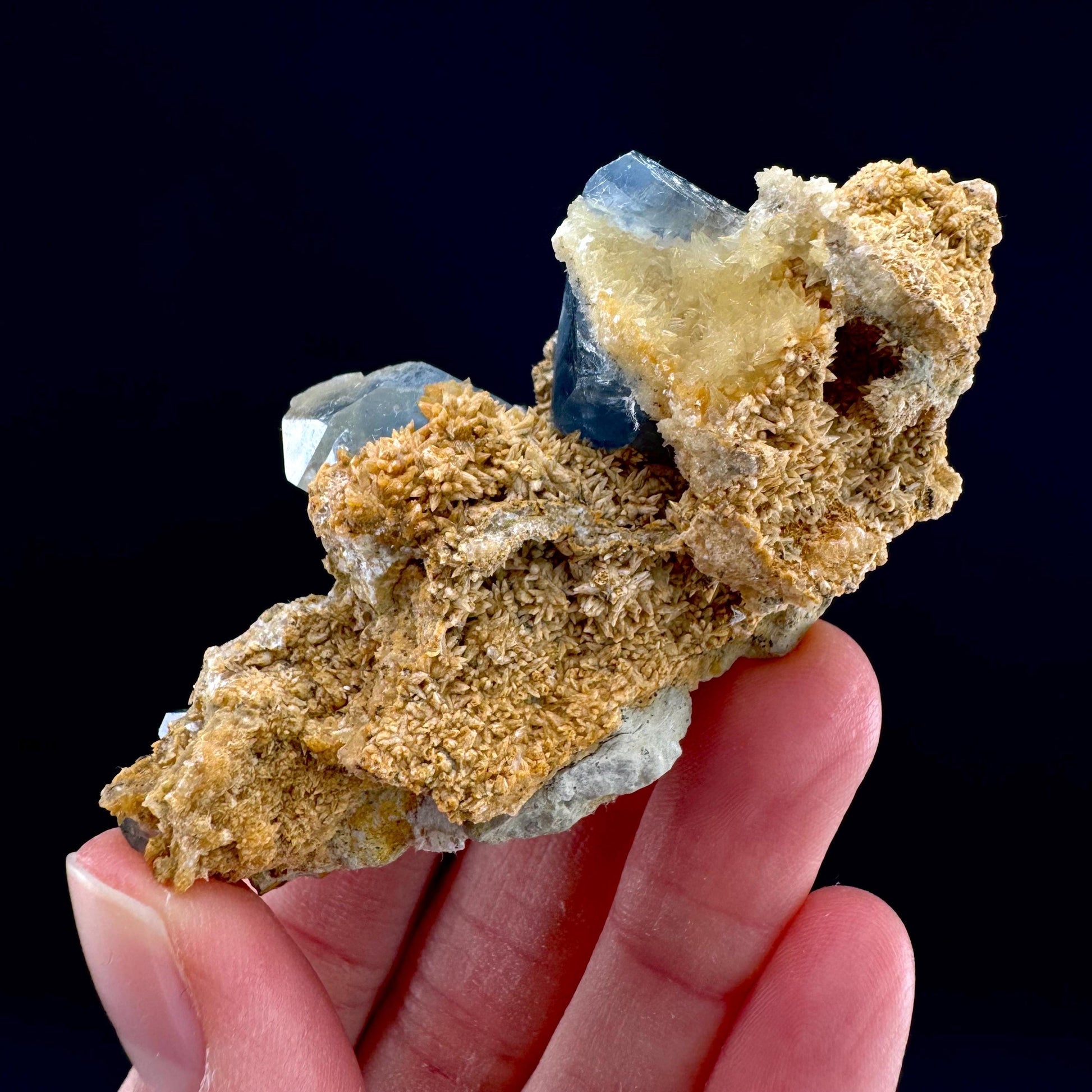 Celestite on Calcite | raw blue celestine crystal cluster, natural mineral specimen