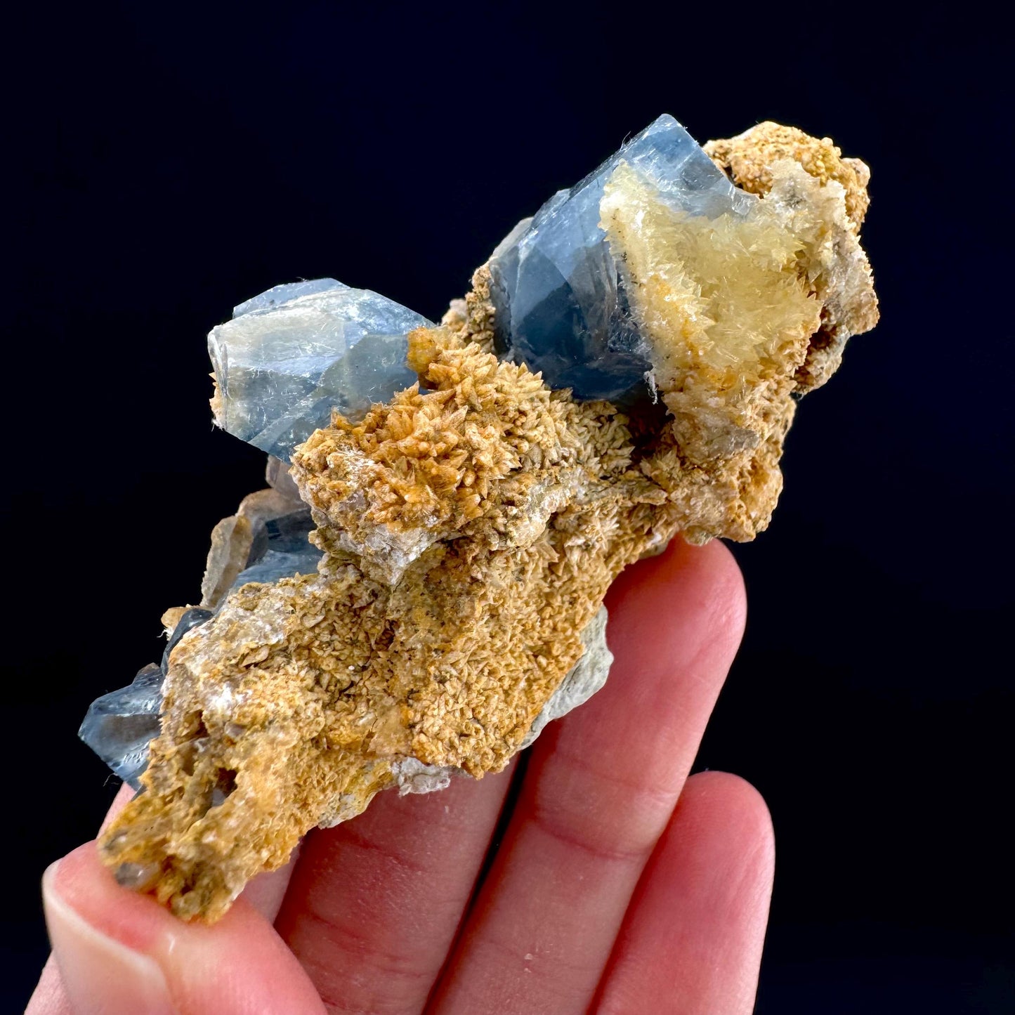 Celestite on Calcite | raw blue celestine crystal cluster, natural mineral specimen