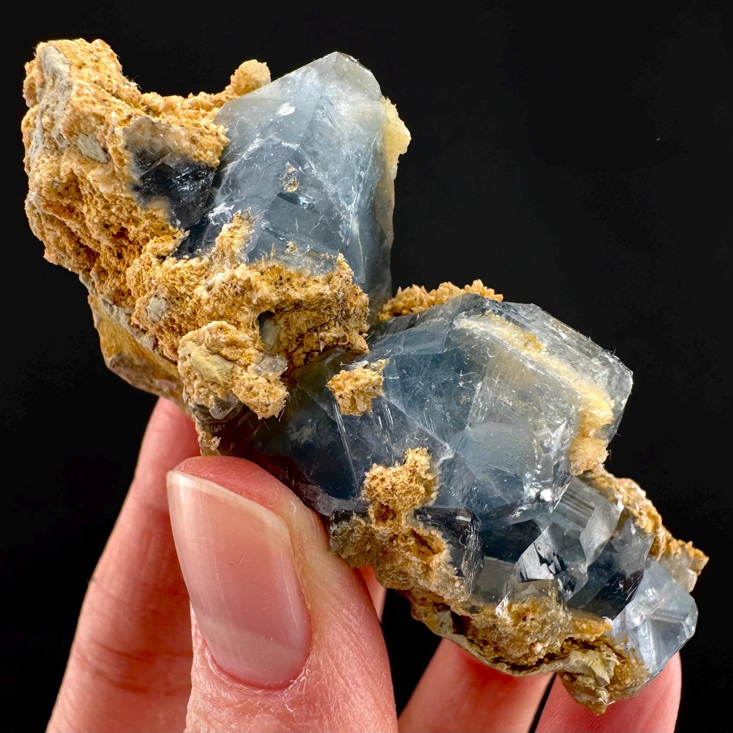 Celestite on Calcite | raw blue celestine crystal cluster, natural mineral specimen