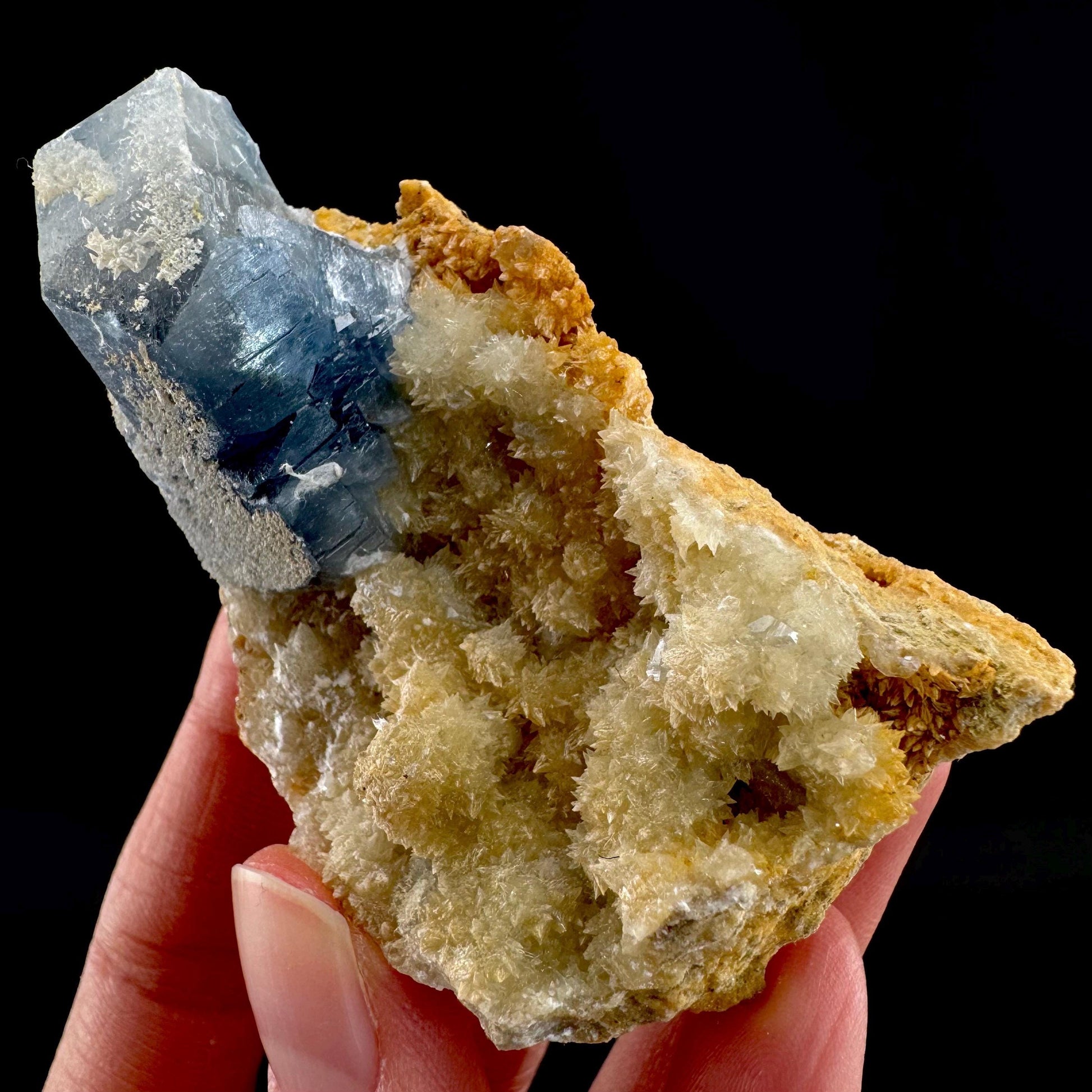 Celestite on Calcite | raw blue celestine crystal cluster, natural mineral specimen