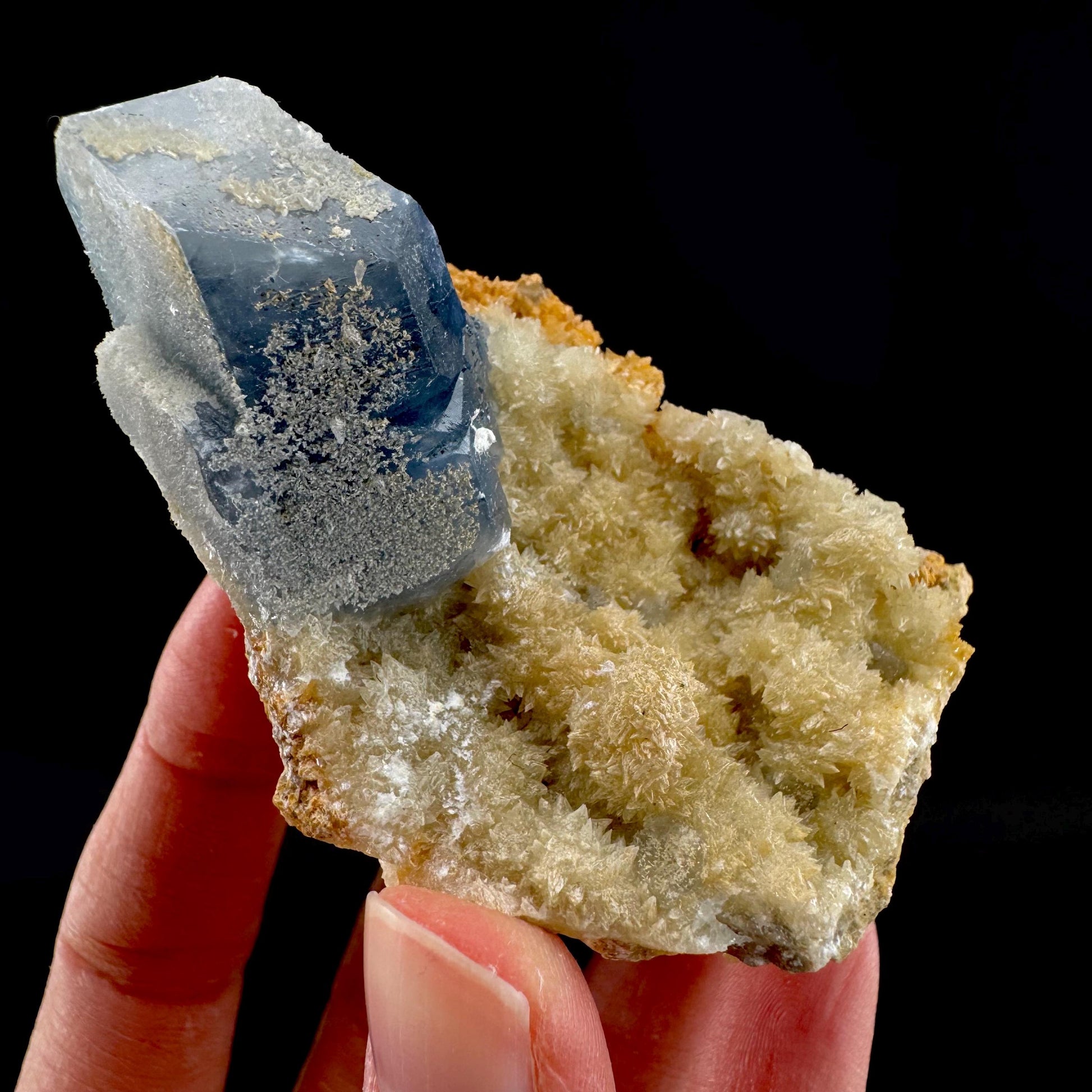 Celestite on Calcite | raw blue celestine crystal cluster, natural mineral specimen