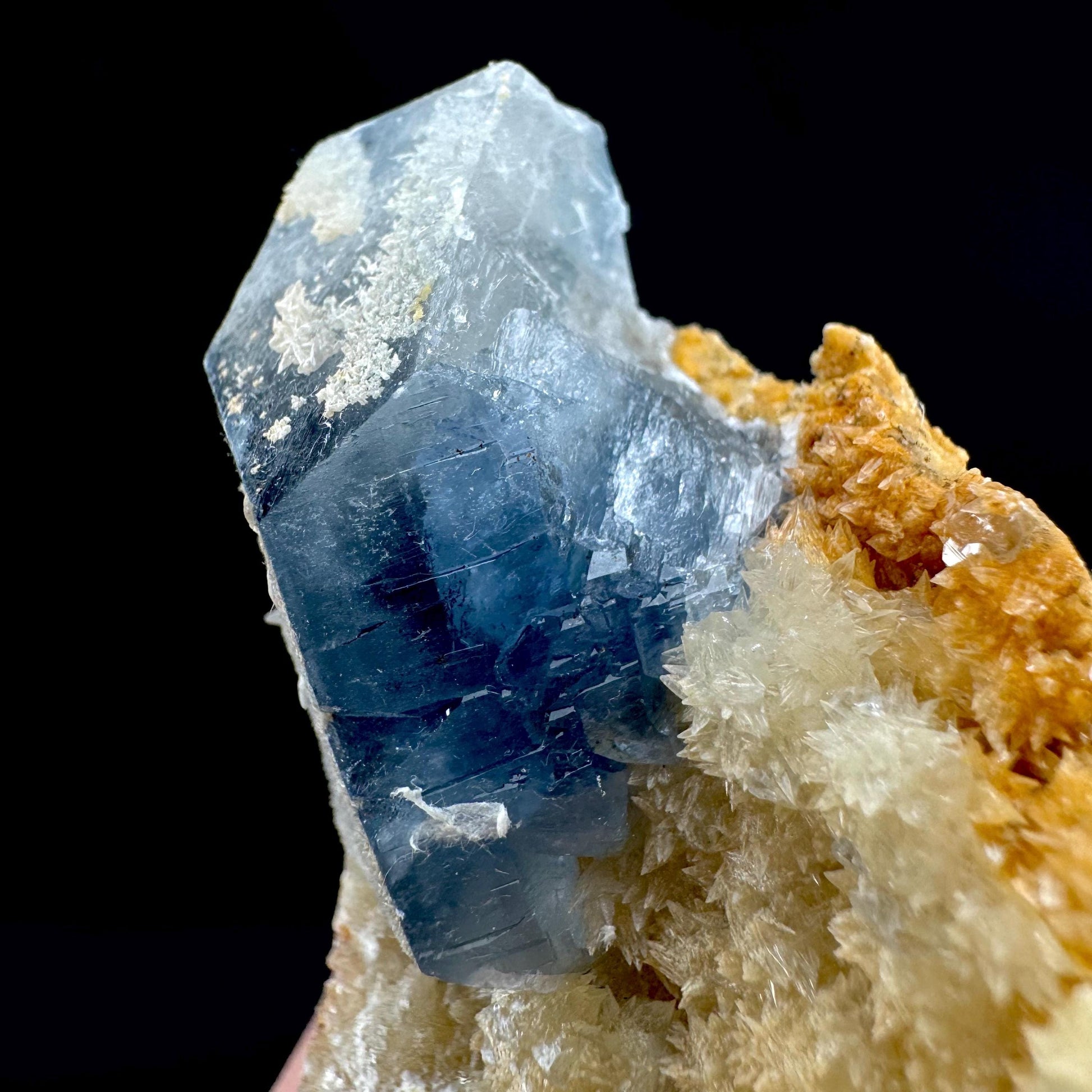 Celestite on Calcite | raw blue celestine crystal cluster, natural mineral specimen