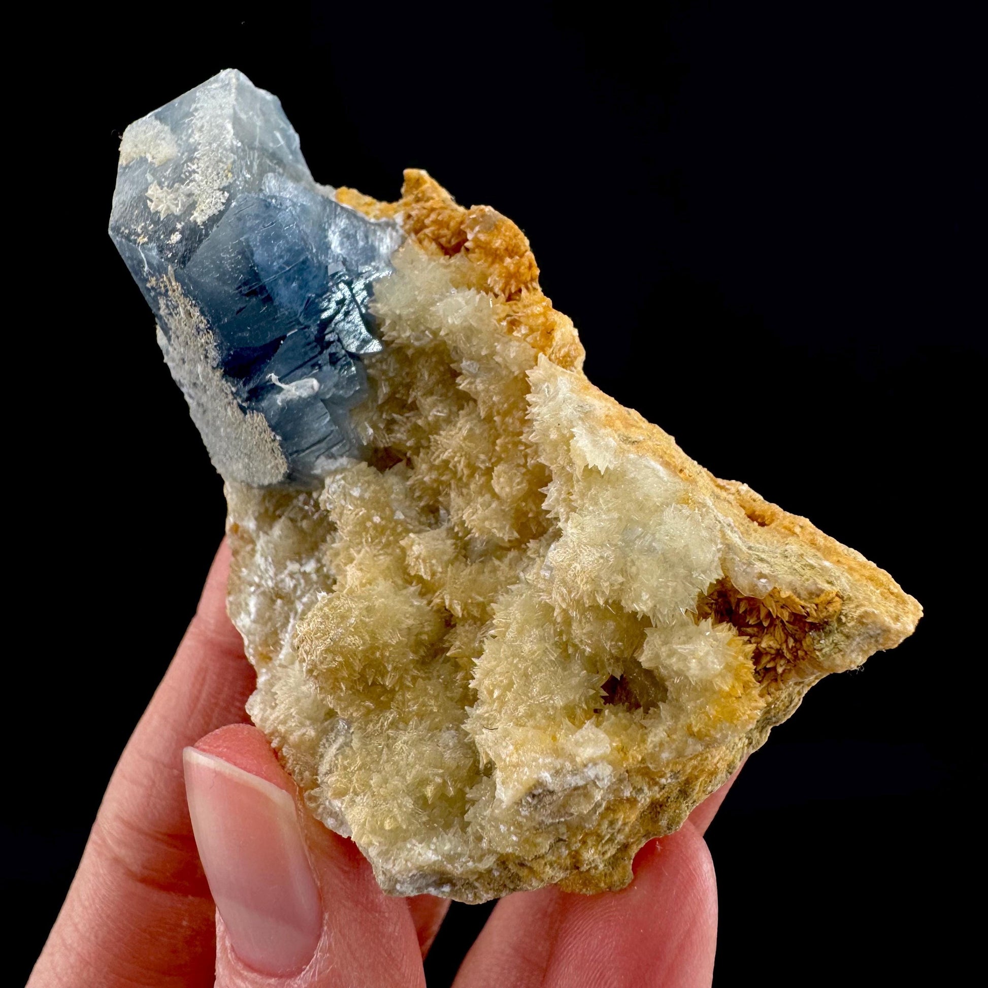 Celestite on Calcite | raw blue celestine crystal cluster, natural mineral specimen