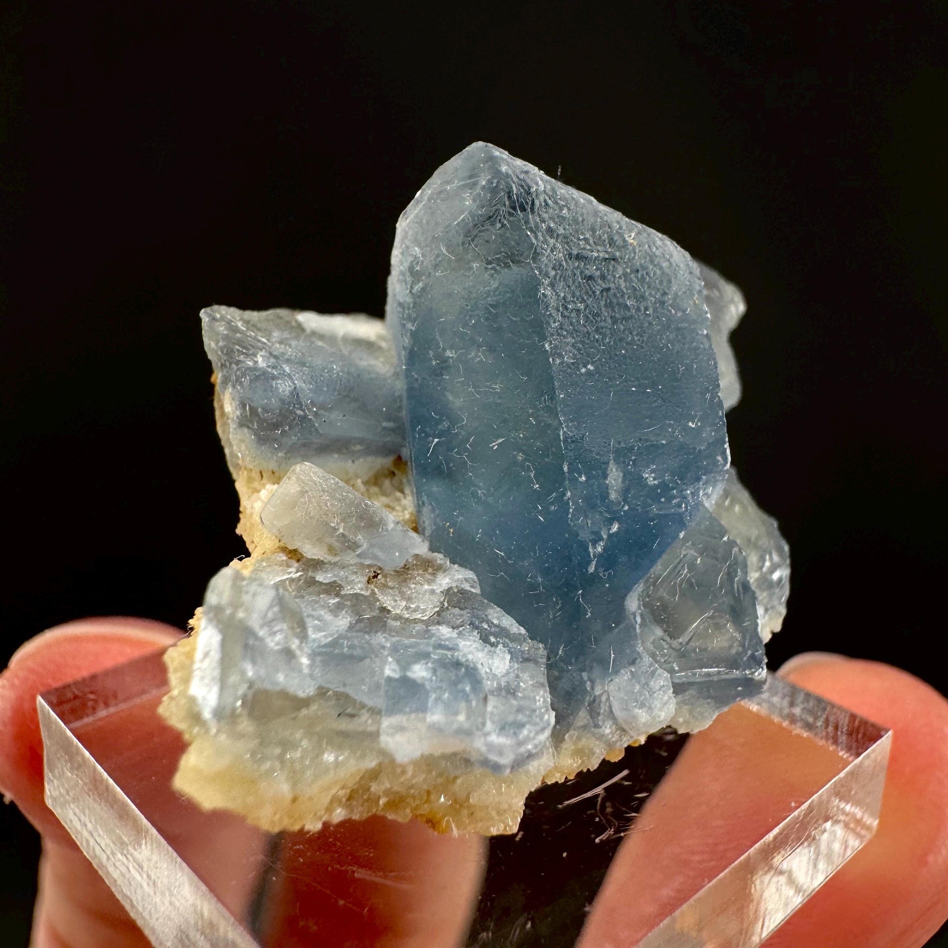 Celestite on Calcite | raw blue celestine crystal cluster, natural mineral specimen