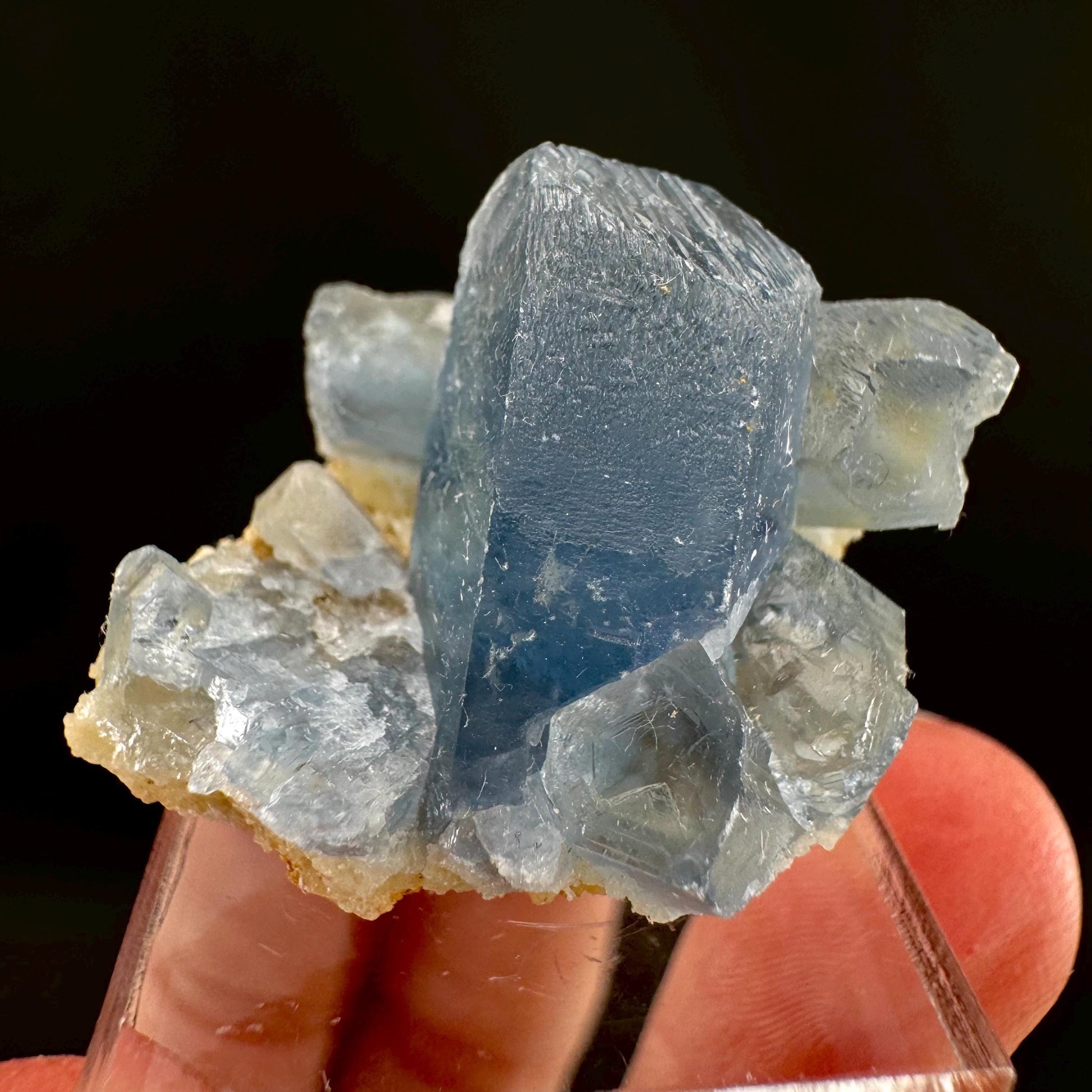 Celestite on Calcite | raw blue celestine crystal cluster, natural mineral specimen