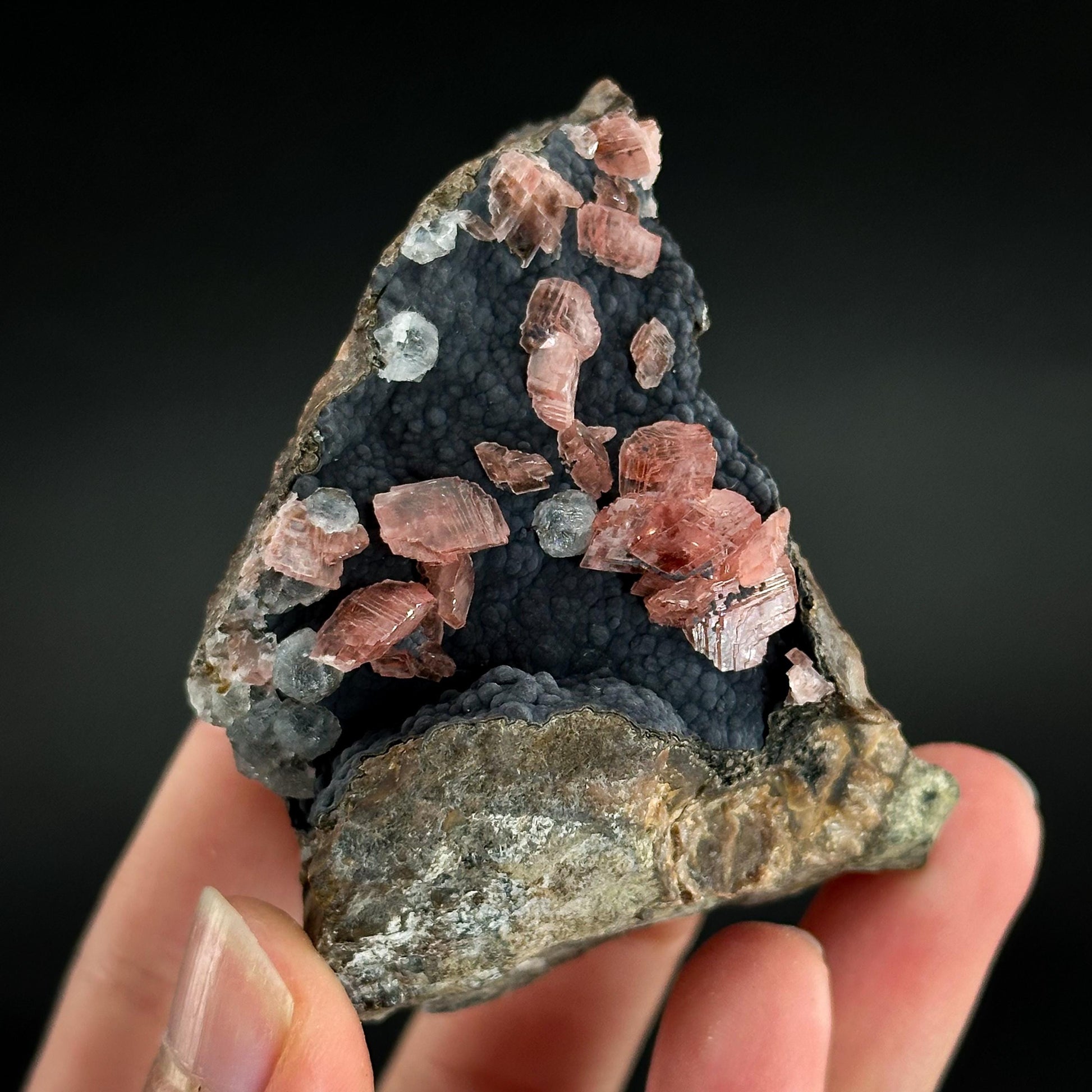 Rhodochrosite with Calcite & Goethite | natural crystal, rare mineral specimen from Peru