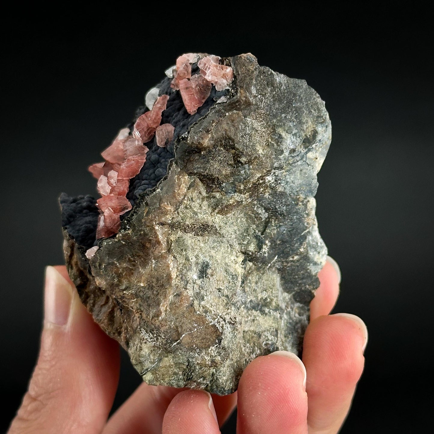 Rhodochrosite with Calcite & Goethite | natural crystal, rare mineral specimen from Peru