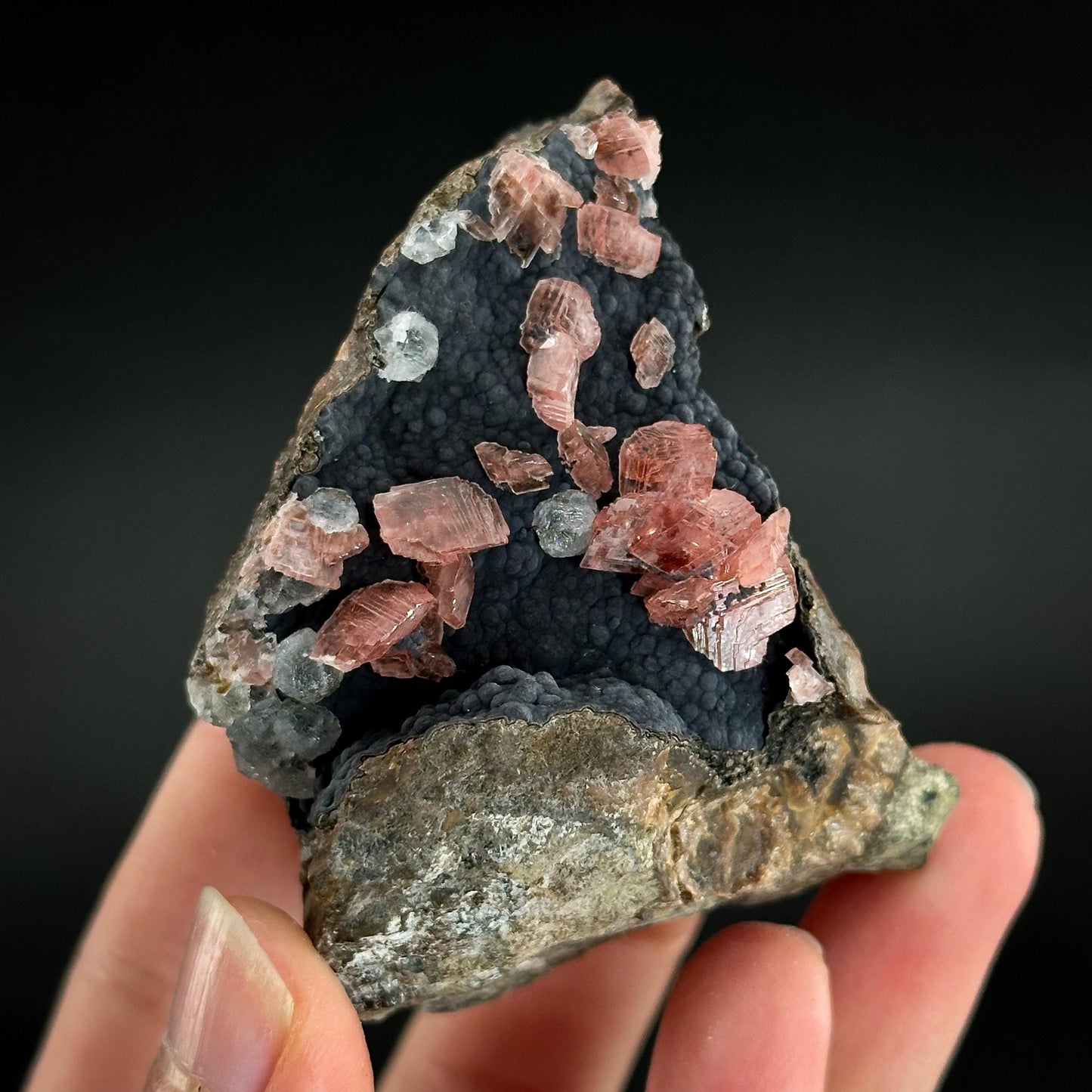 Rhodochrosite with Calcite & Goethite | natural crystal, rare mineral specimen from Peru