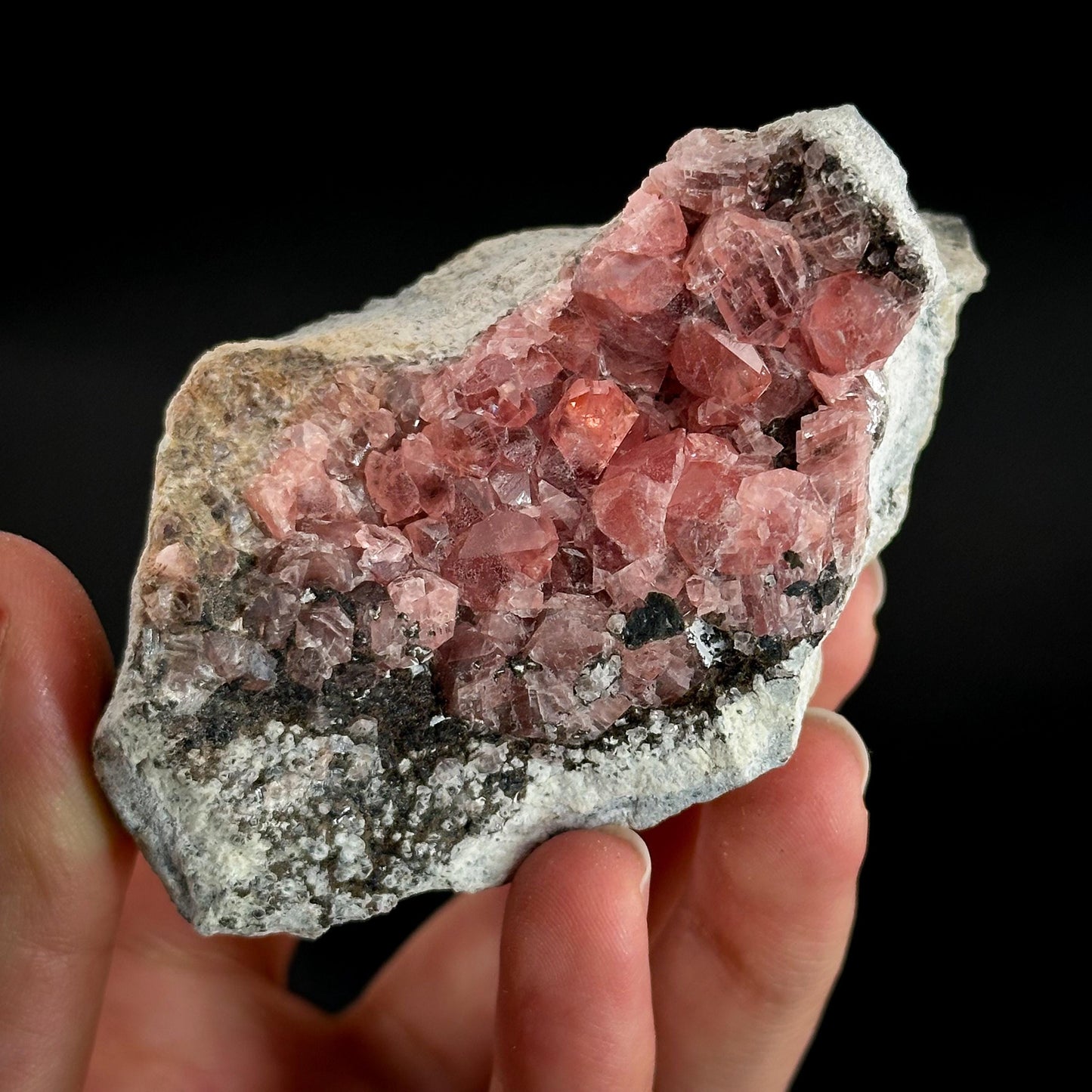 Rhodochrosite on Matrix | natural rhodochrosite crystal, rare mineral specimen from Peru