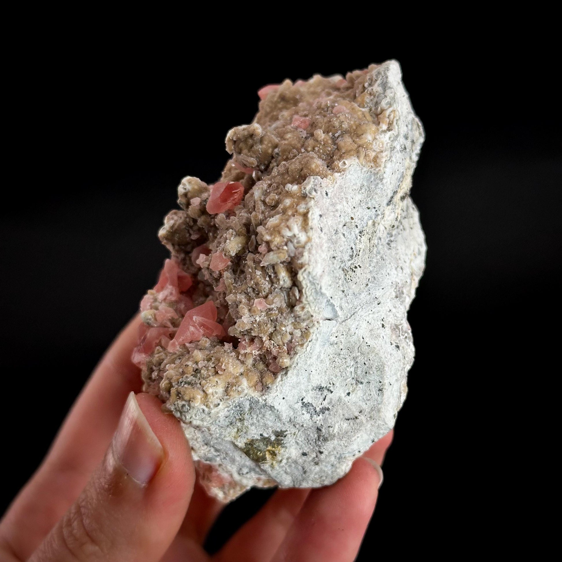 Rhodochrosite on Matrix | natural rhodochrosite crystal, rare mineral specimen from Peru