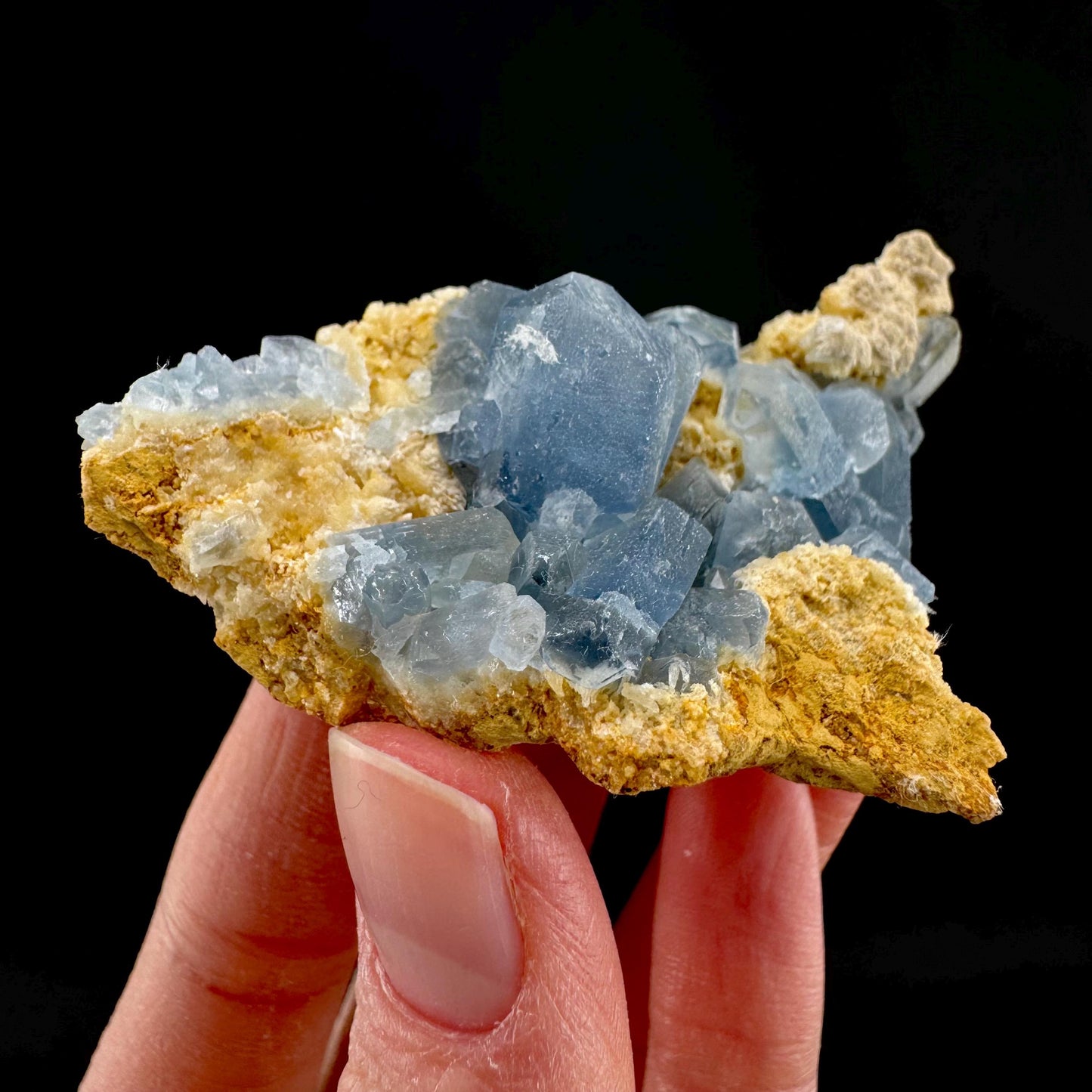 Celestite on Calcite | raw blue celestine crystal cluster, natural mineral specimen