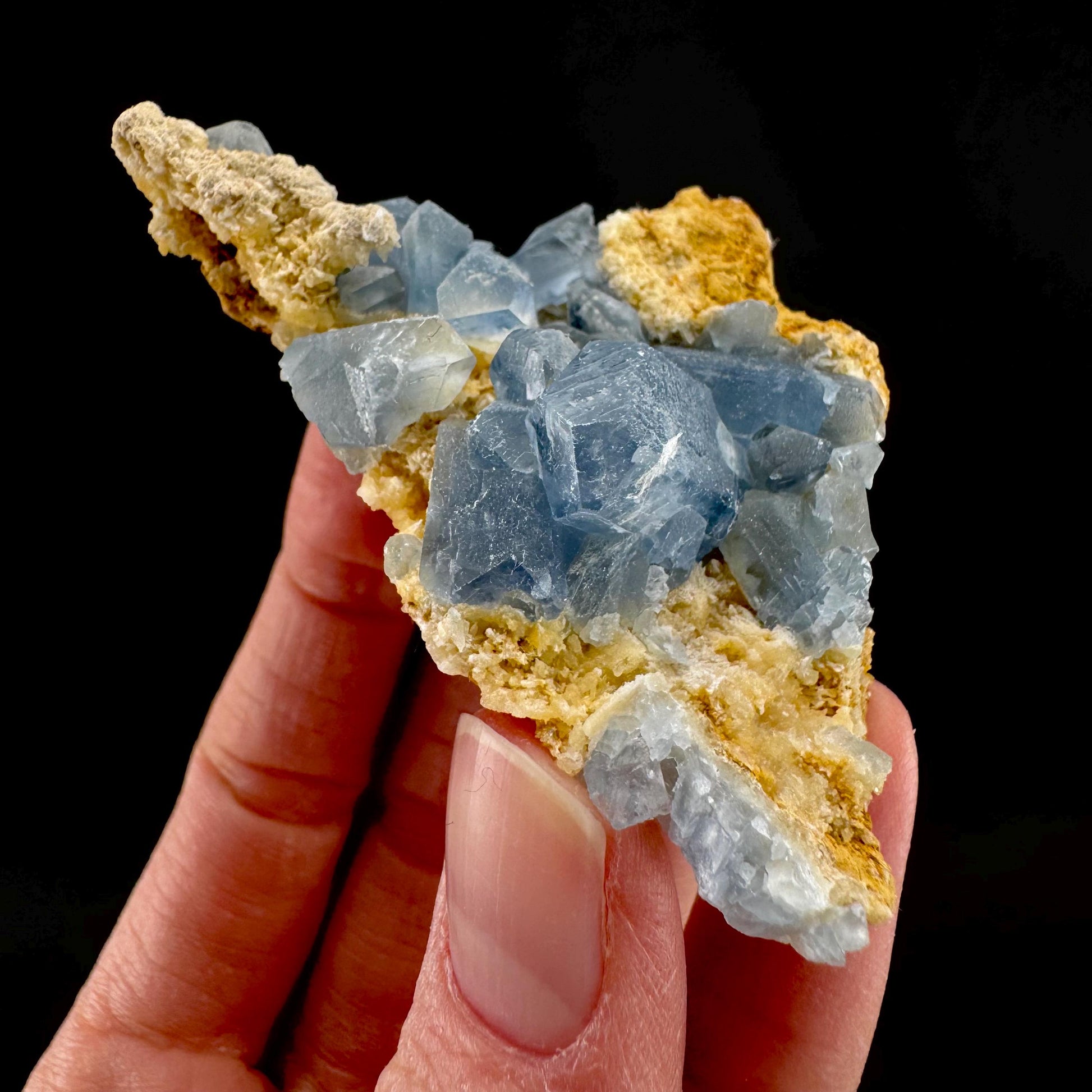 Celestite on Calcite | raw blue celestine crystal cluster, natural mineral specimen
